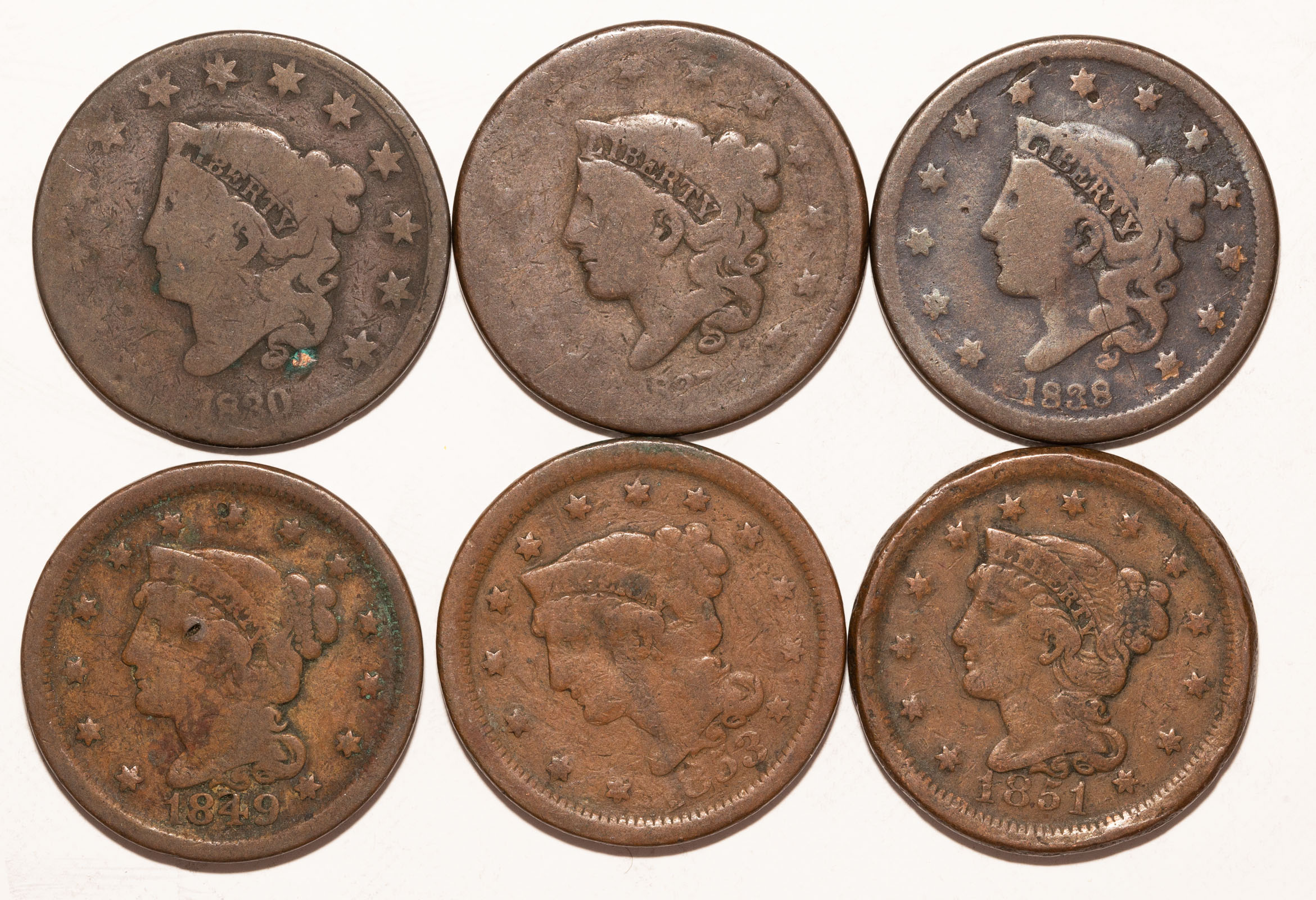 SIX DECENT US LARGE CENTS 1849