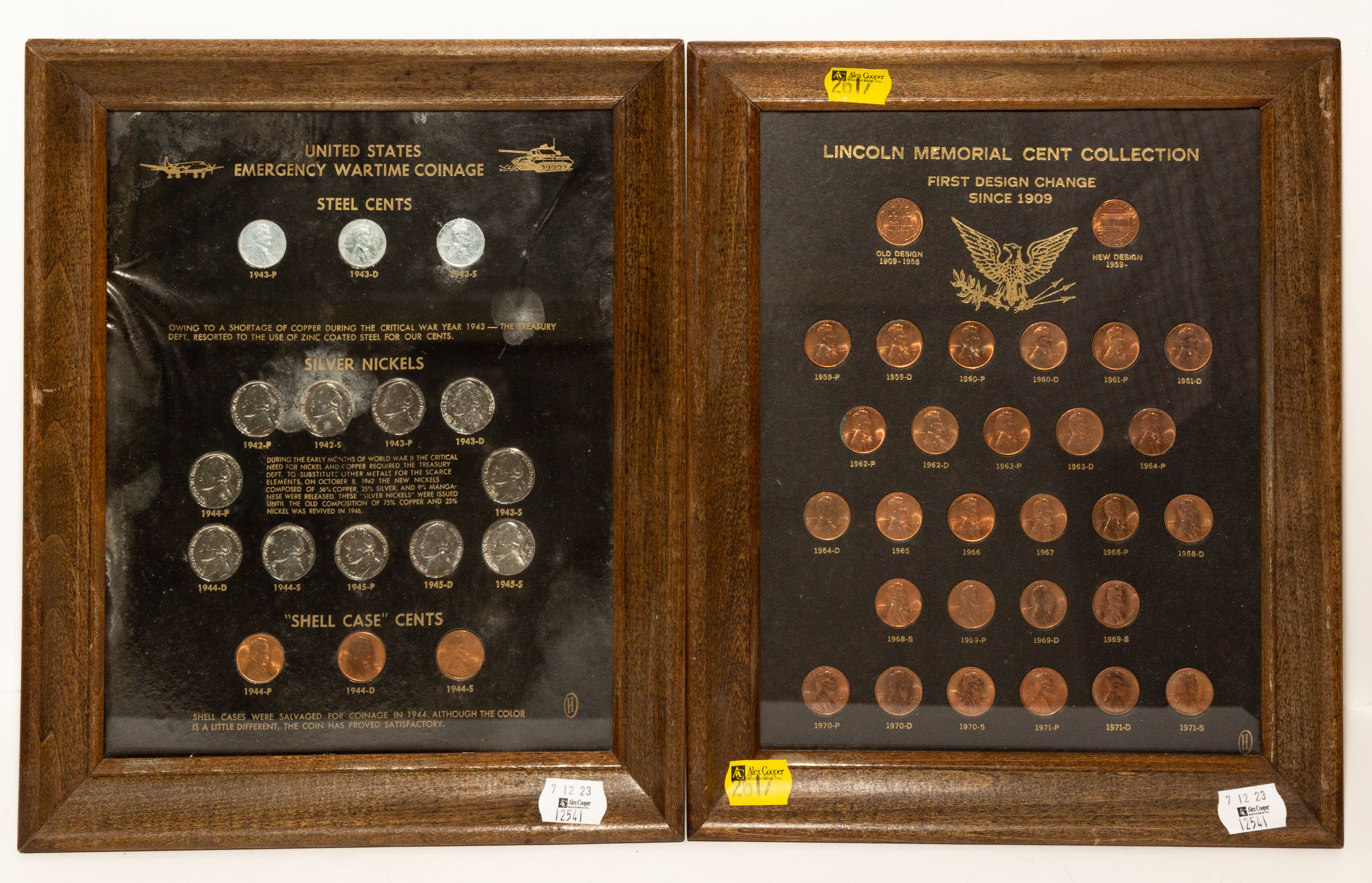 TWO FRAMED COIN SETS WWII COINAGE 2eab47