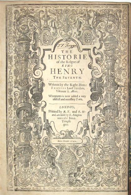 1 vol.  Bacon, Francis. The Historie