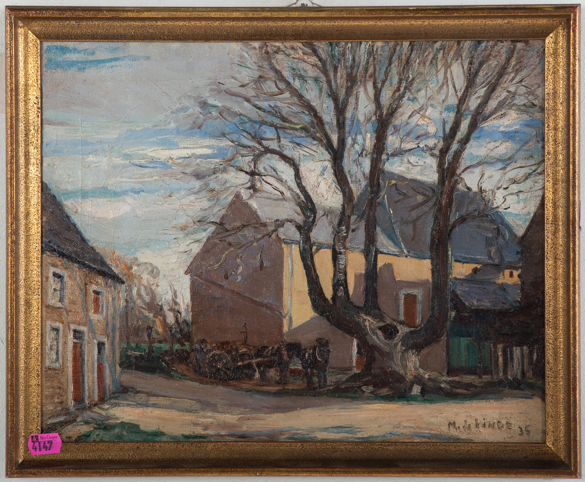 M L LINDE VILLAGE SCENE OIL 2eac4e