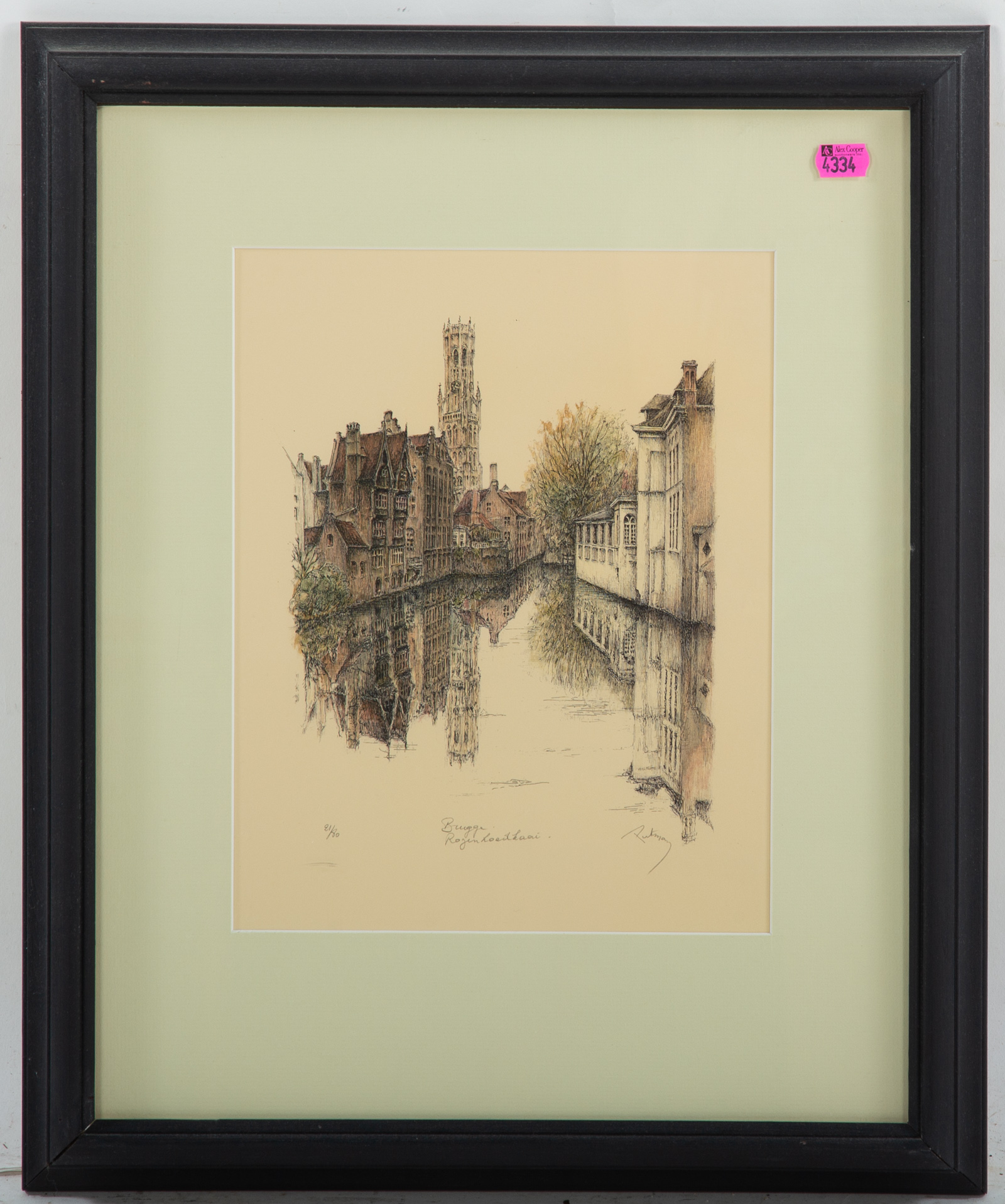 UNKNOWN. CANAL BRUGES, LITHOGRAPH Lithograph,