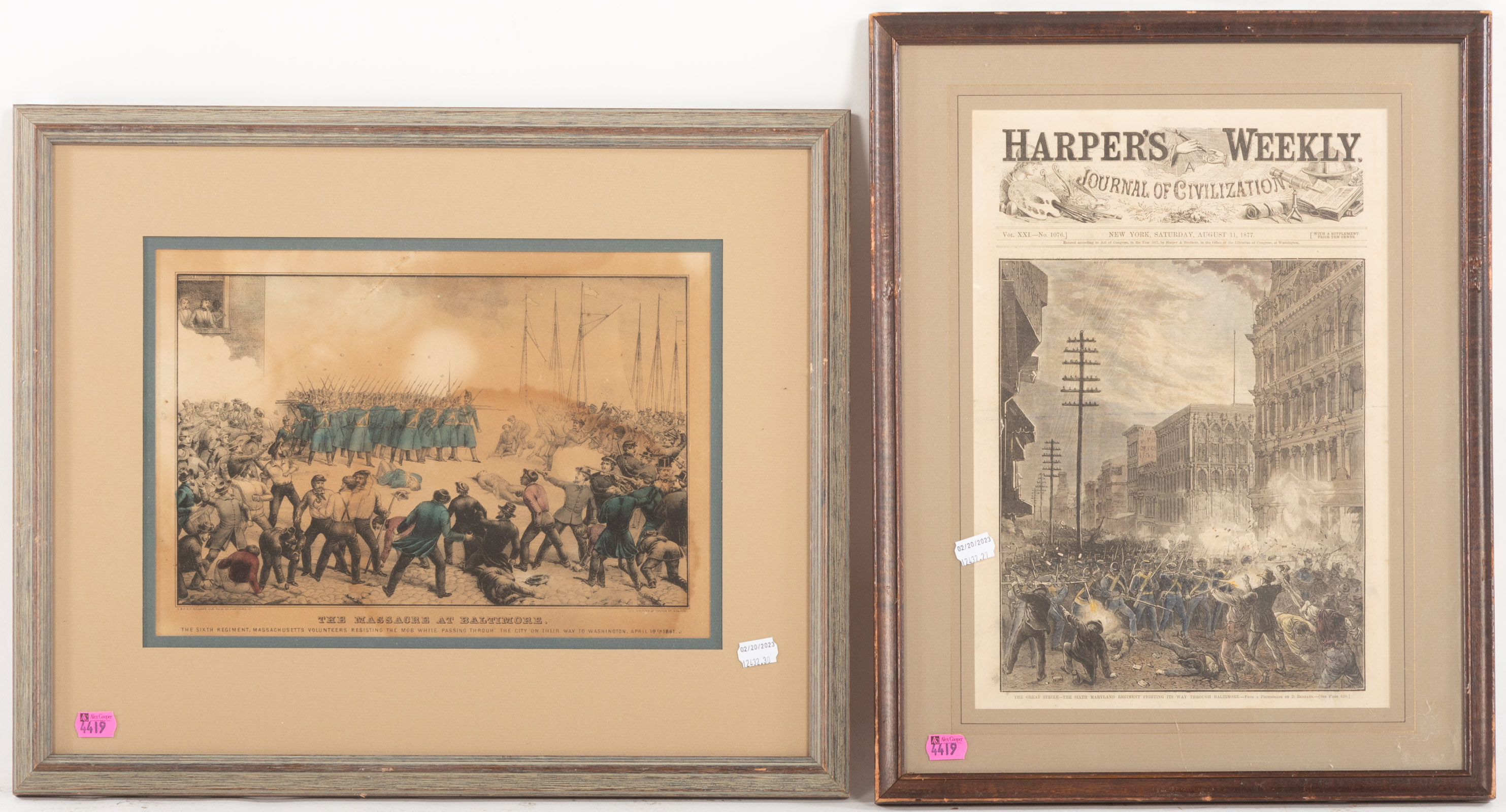 2 FRAMED 19TH C. BALTIMORE CONFLICT