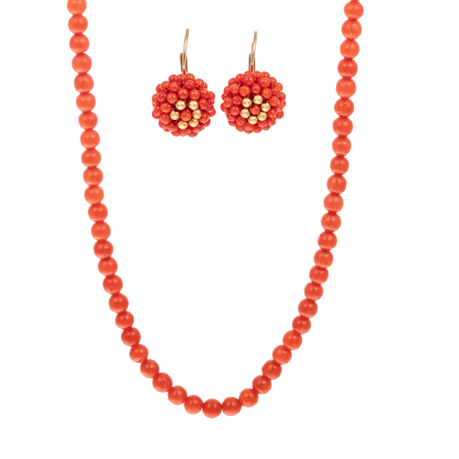 A CORAL BEADED NECKLACE EARRINGS 2ead3b