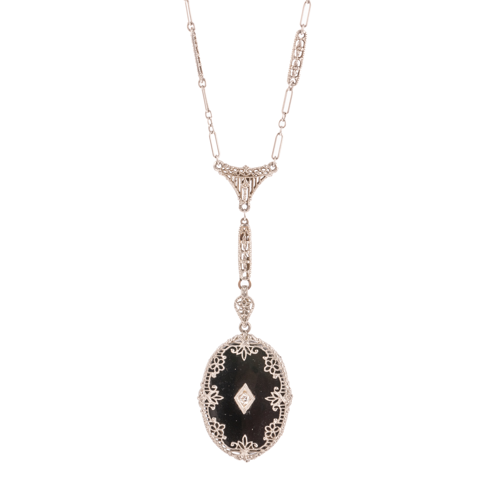 A FILIGREE ONYX DIAMOND LAVALIER 2ead64