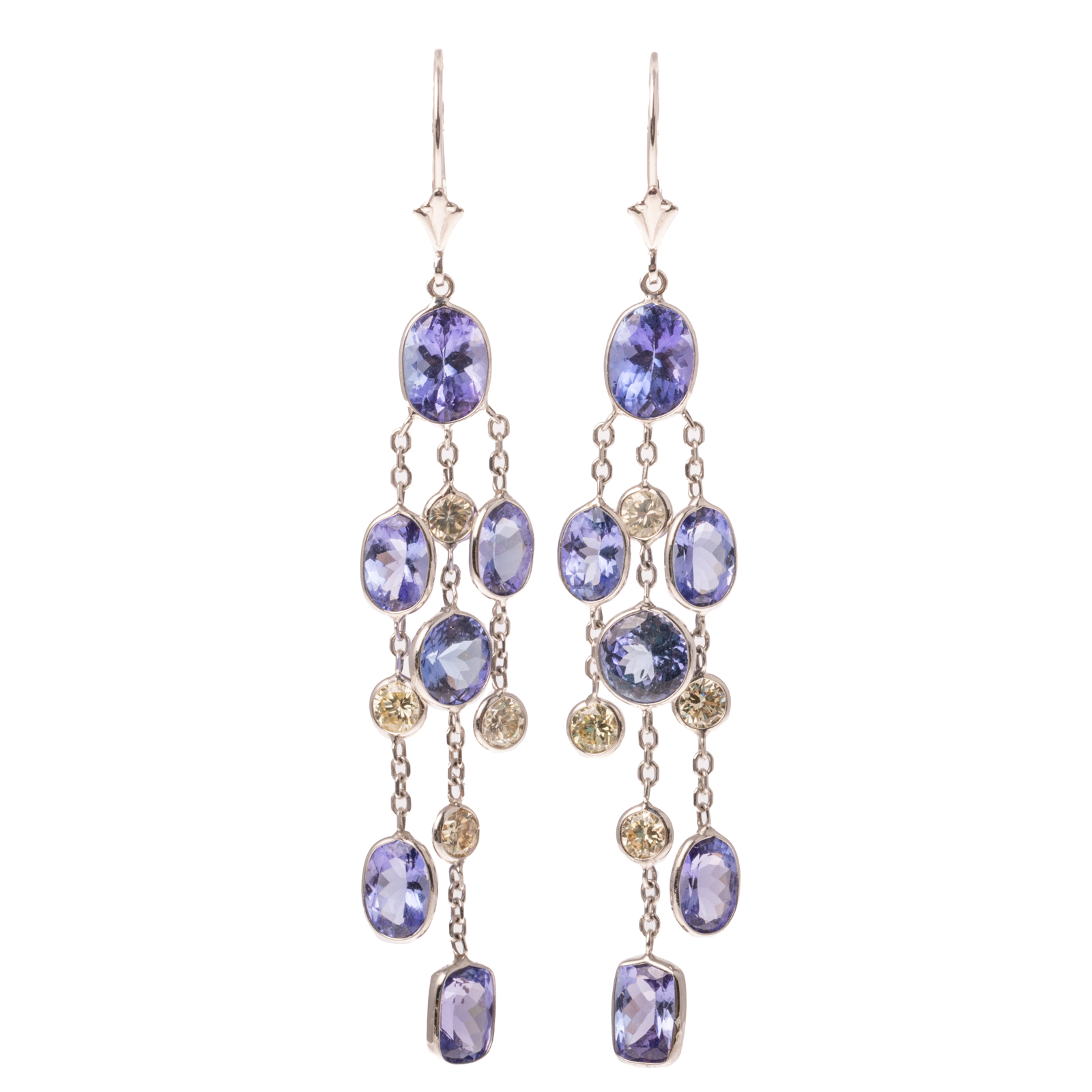 A PAIR OF TANZANITE & DIAMOND EARRINGS