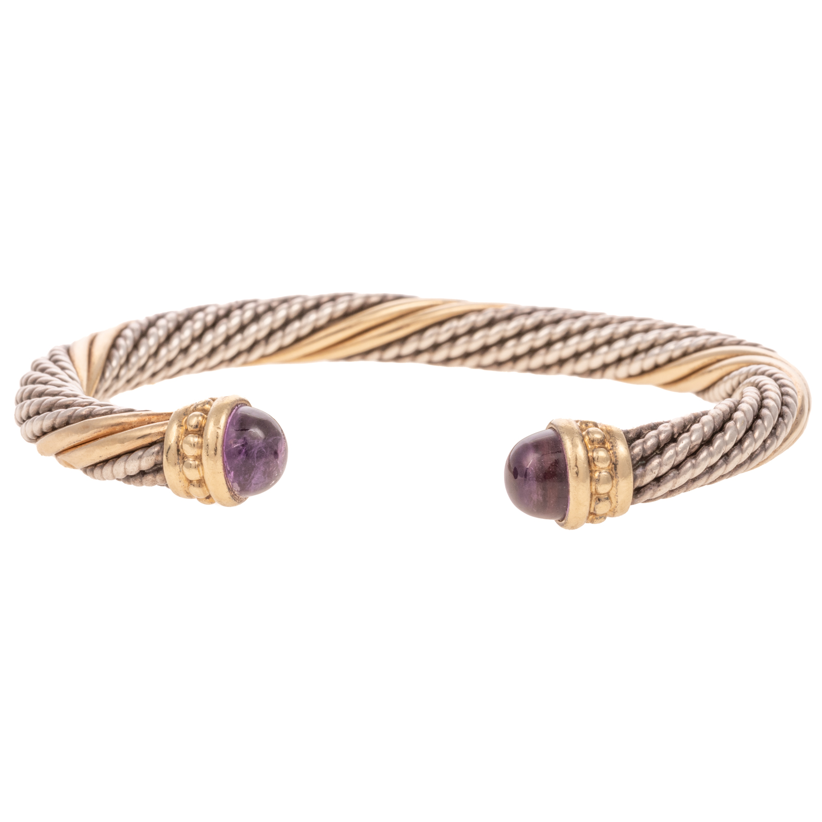 A STERLING & 14K AMETHYST CUFF