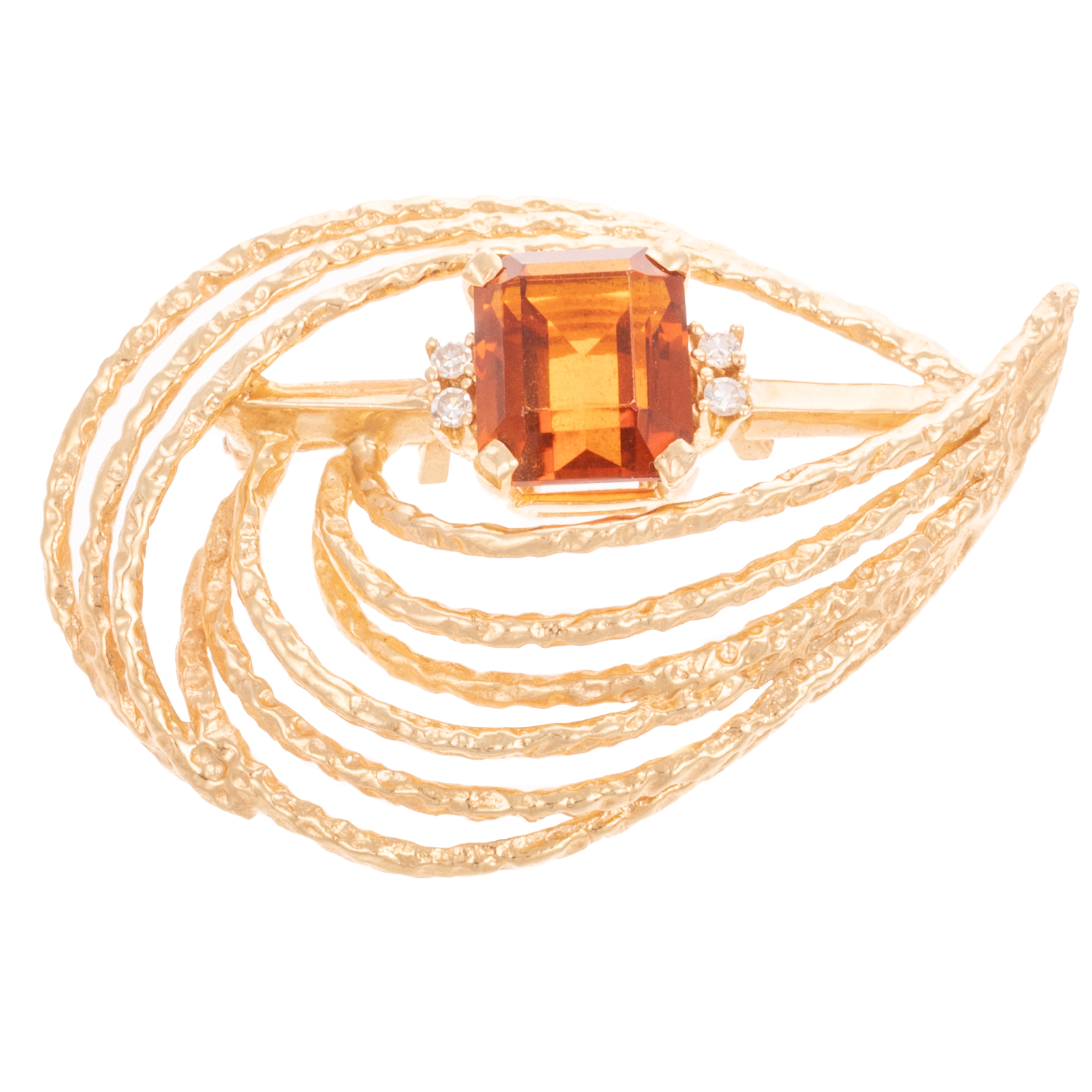 A CITRINE & DIAMOND RIBBON BROOCH