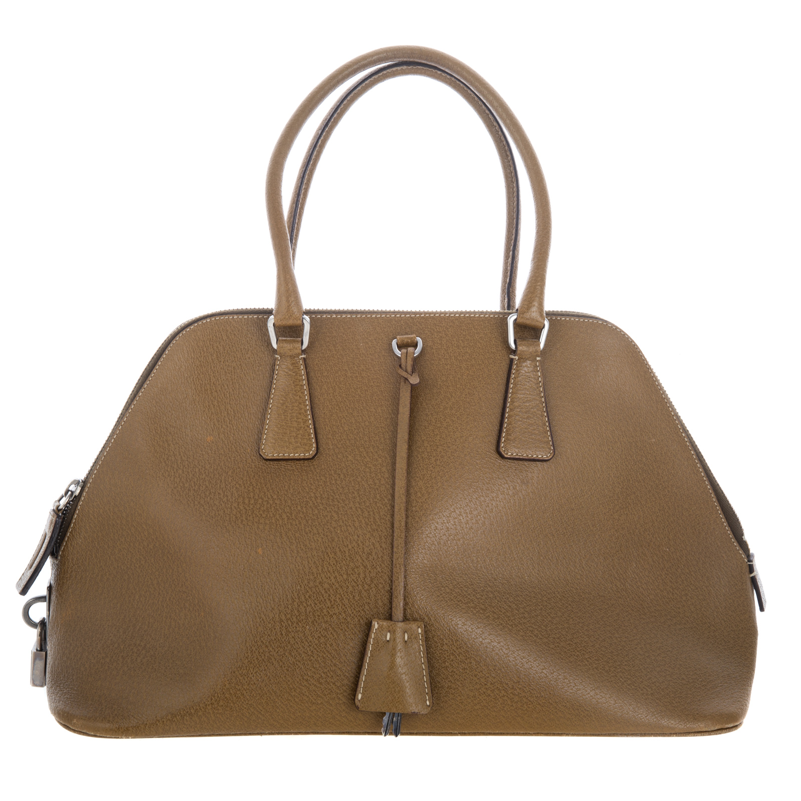 A PRADA OLIVE TOP HANDLE HANDBAG