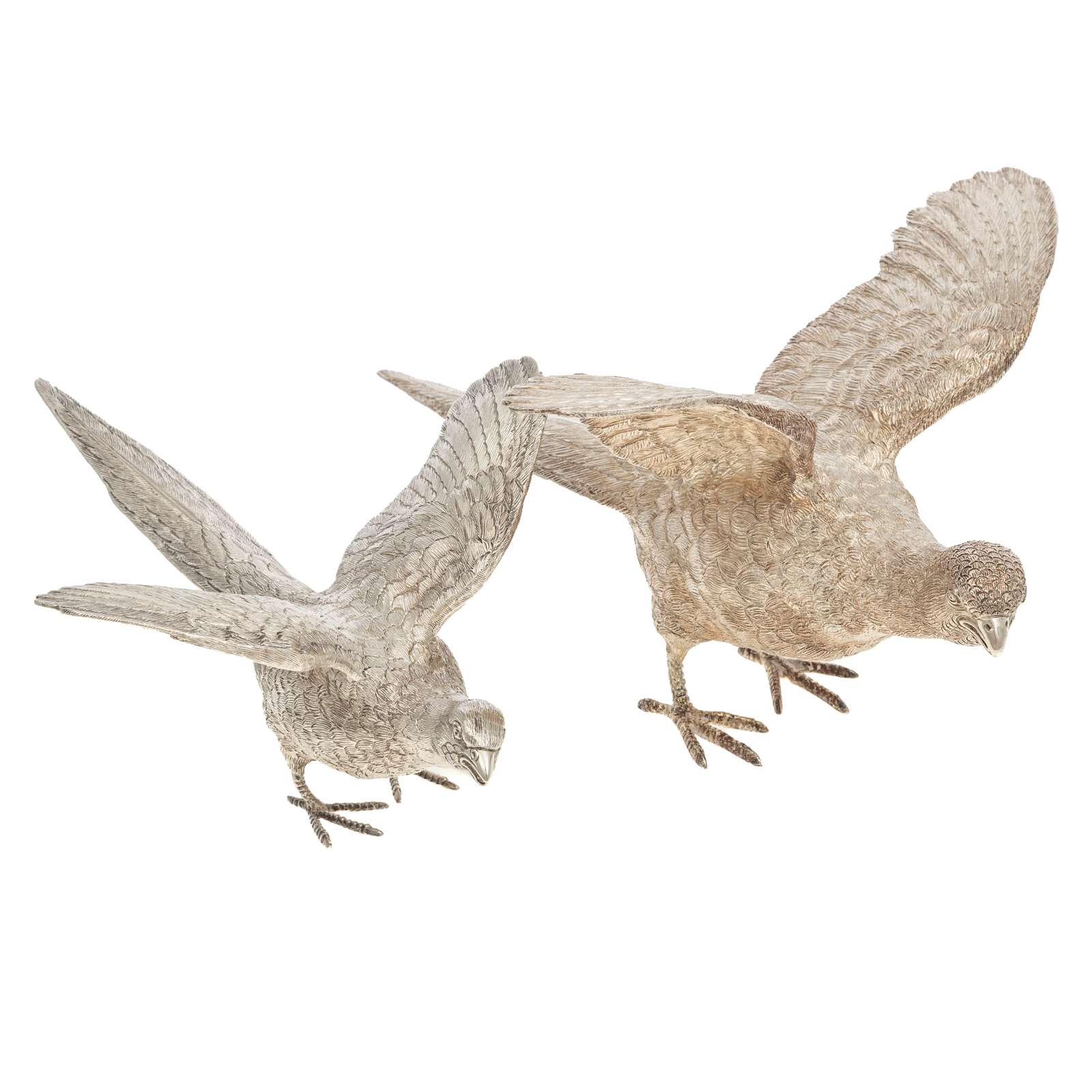 A PAIR OF ENGLISH STERLING PHEASANTS