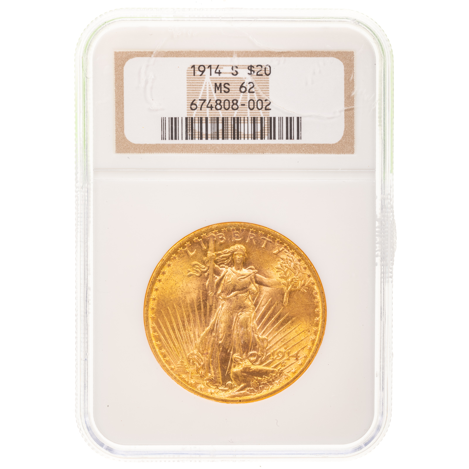 1914-S $20 SAINT NGC MS62 Nice