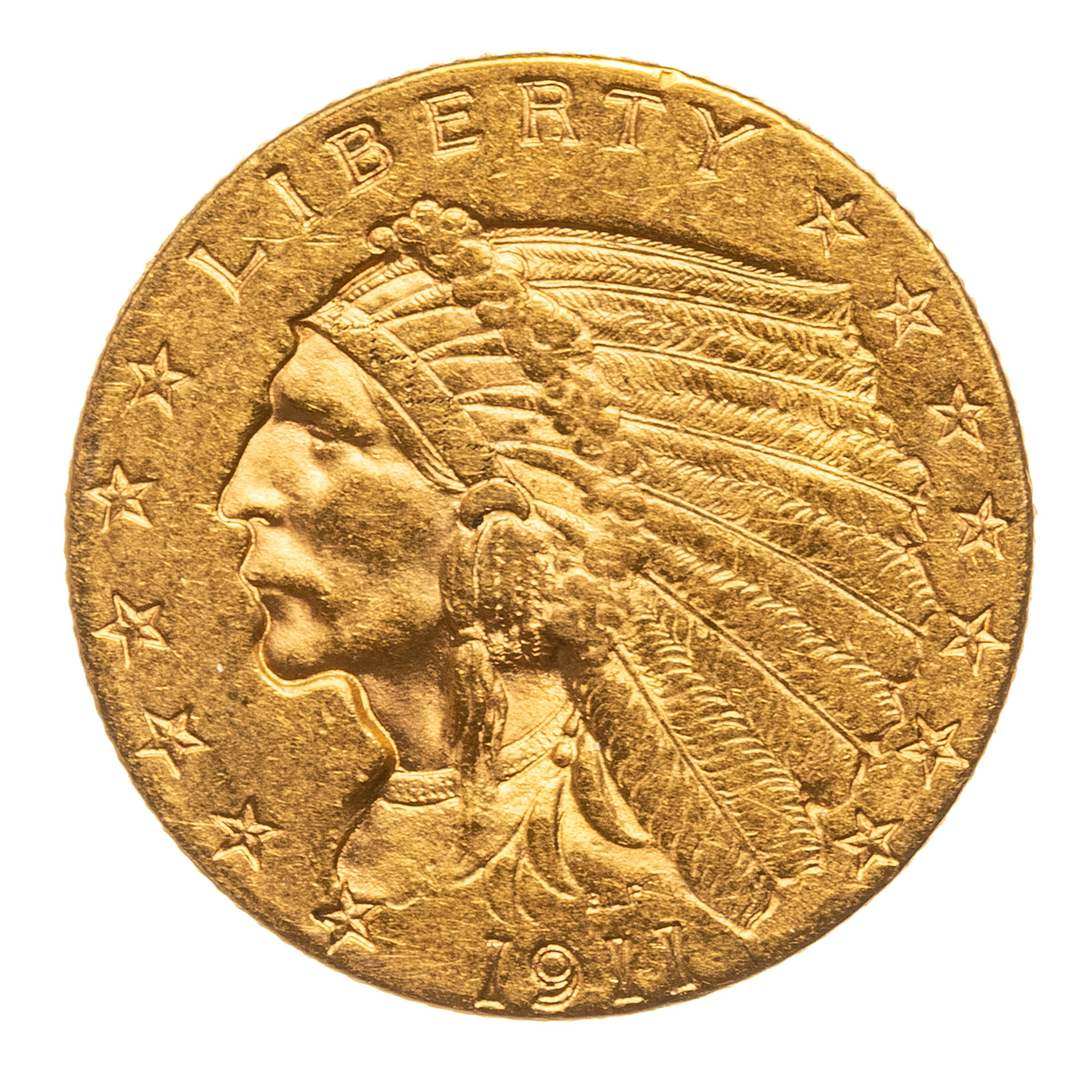 1911 $2.50 INDIAN GOLD, XF Light