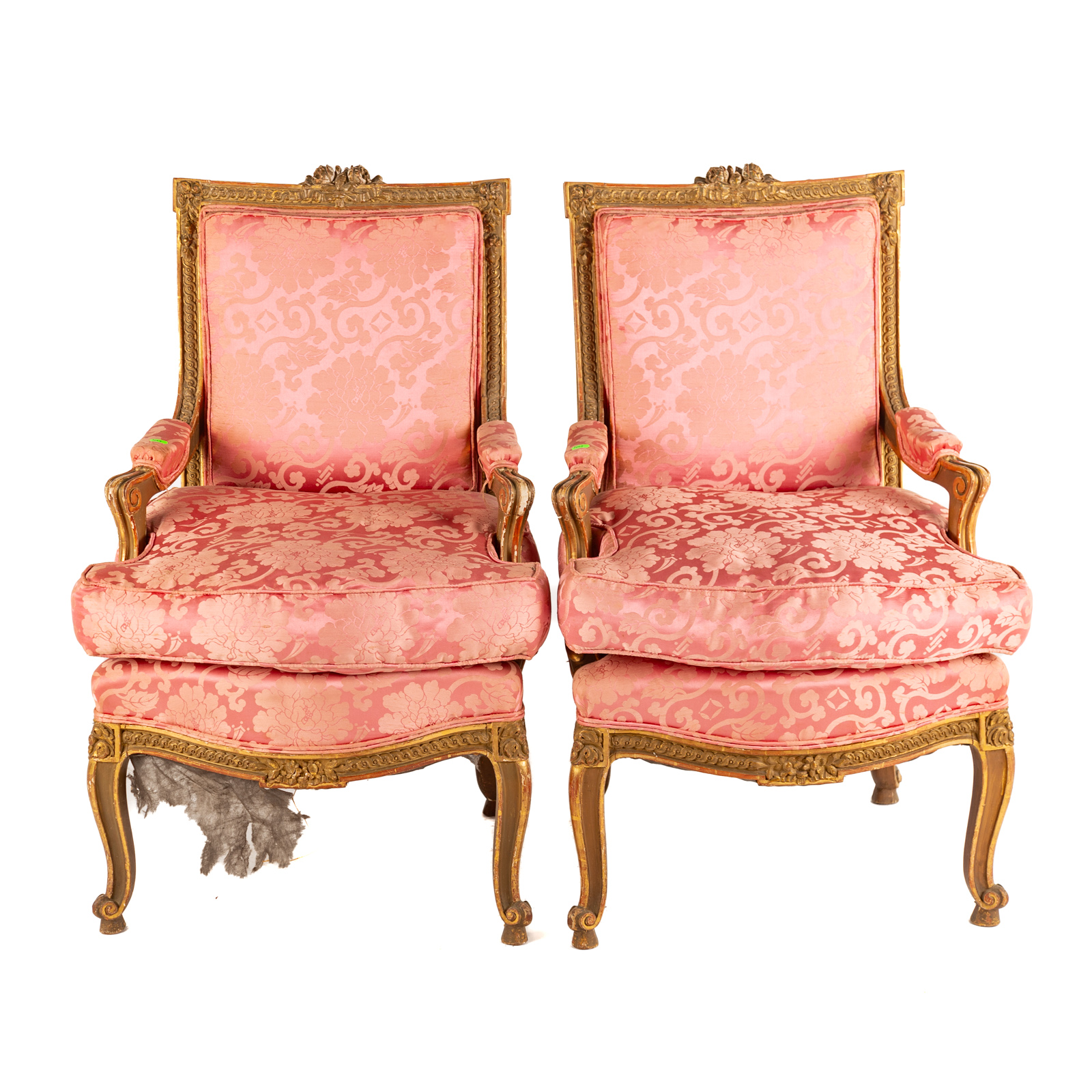 PAIR OF LOUIS XV GILTWOOD ARM CHAIRS