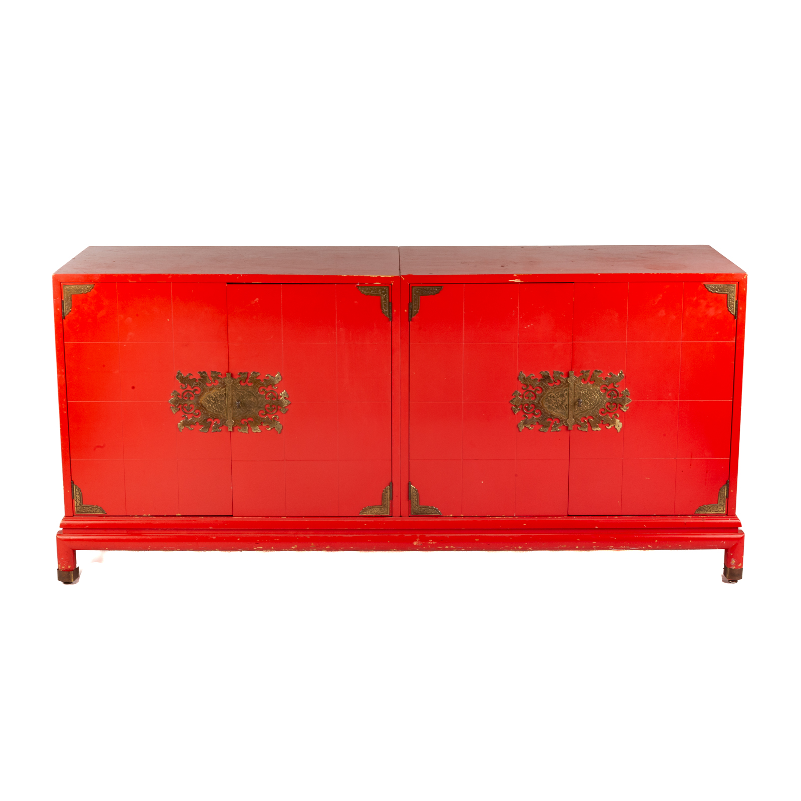 ASIAN RED LACQUER FOUR DOOR CABINET 2eae9c