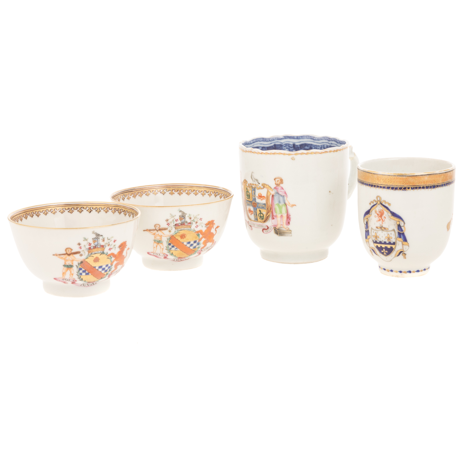 FOUR CHINESE EXPORT ARMORIAL CUPS