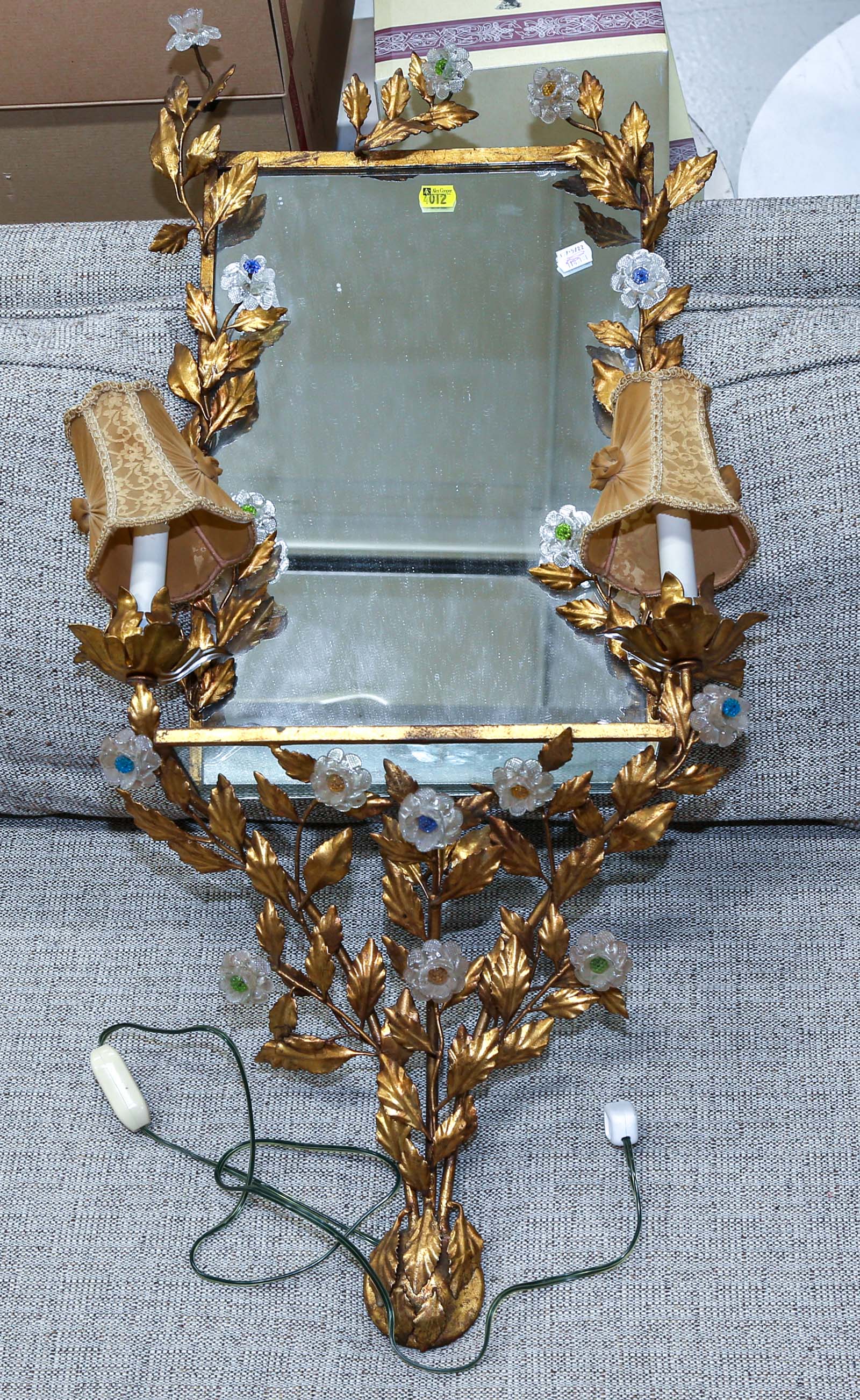 FLORAL DECORATED GILT METAL HANGING