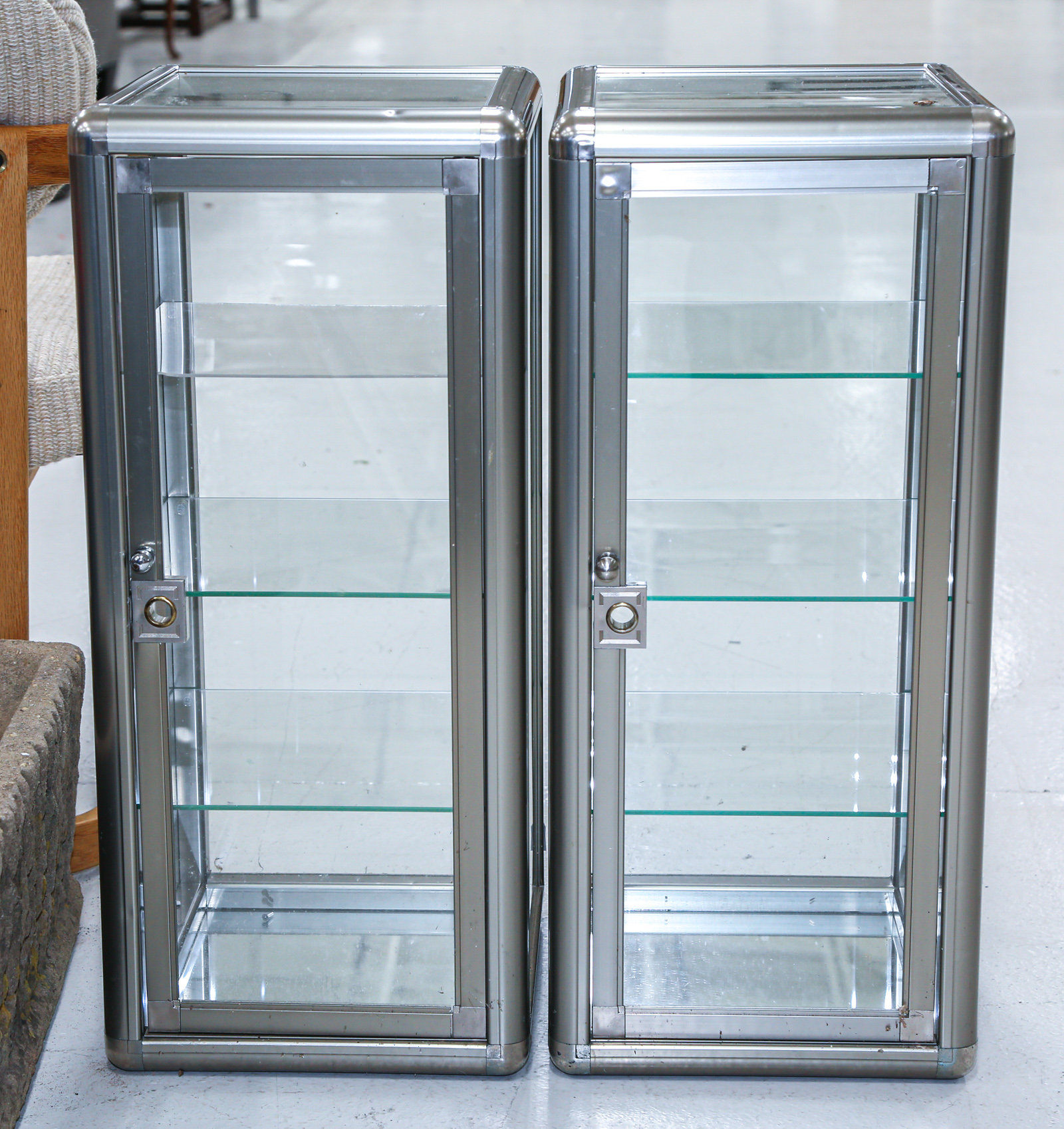 A PAIR OF GLASS & METAL PORTABLE