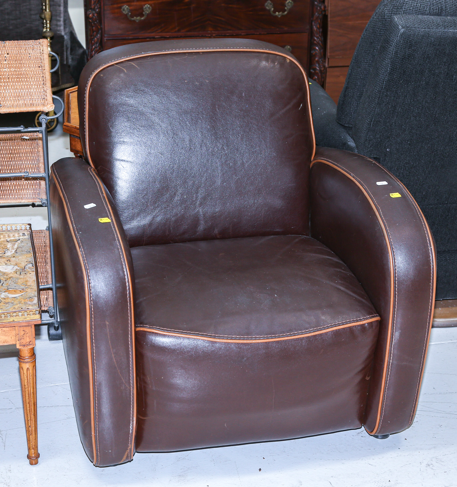 ART DECO STYLE LEATHER-UPHOLSTERED