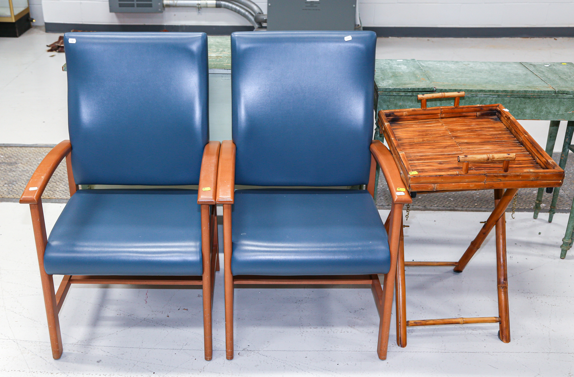 A PAIR OF WAITING ROOM CHAIRS;
