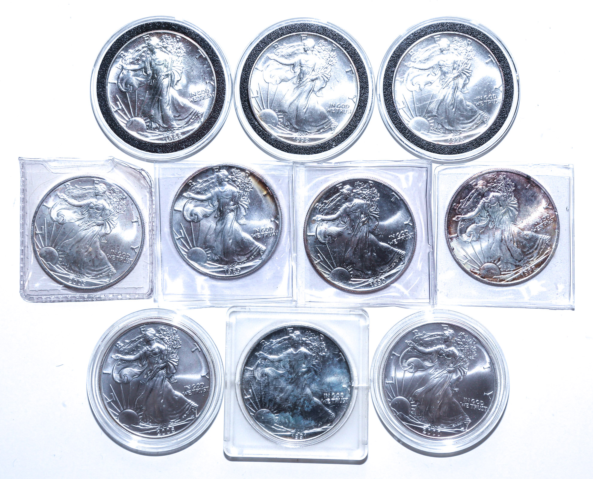 10 DIFFERENT SILVER EAGLES 1988-2006