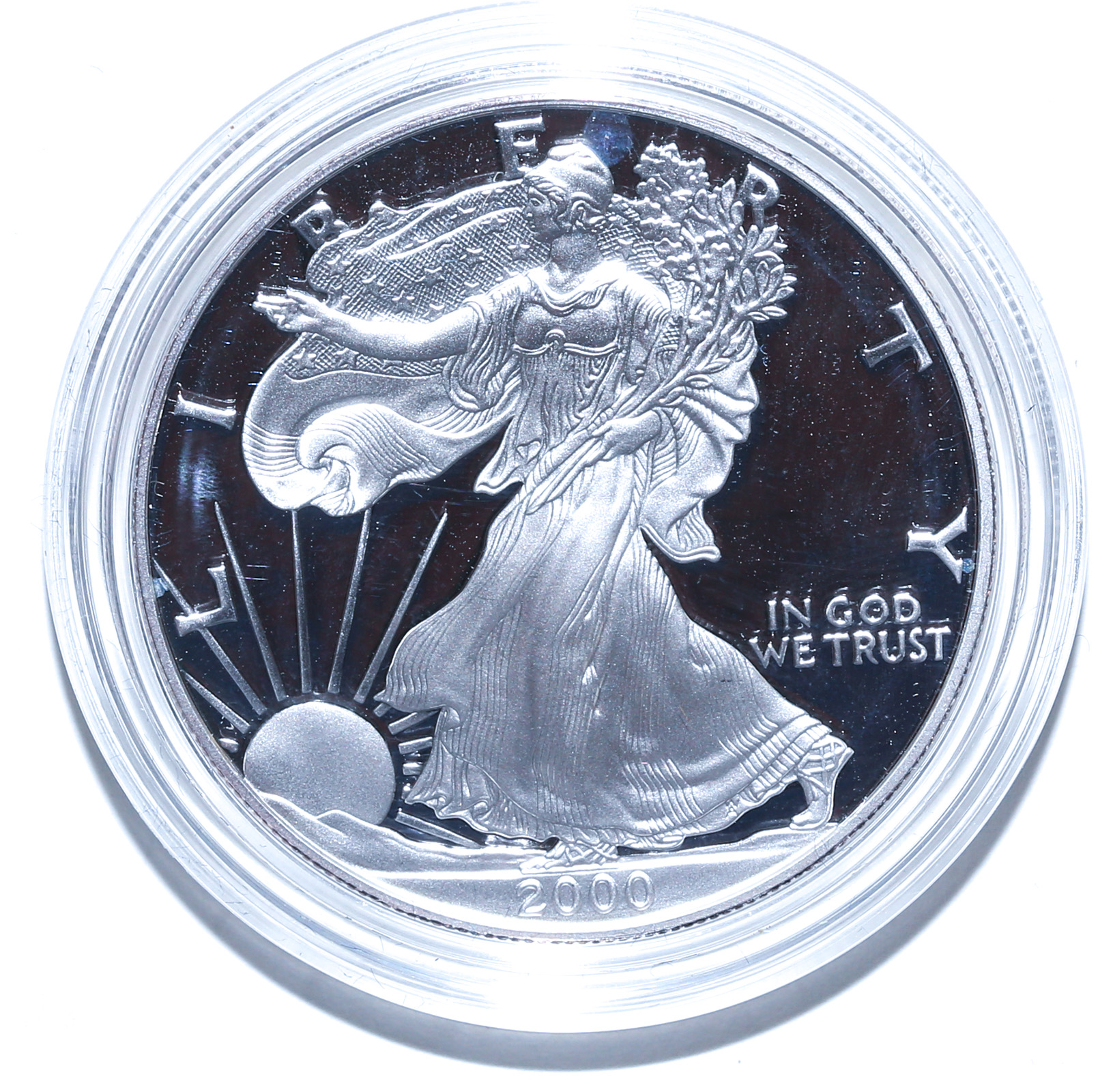 2000 PROOF SILVER EAGLE IN MINT 2e8b96