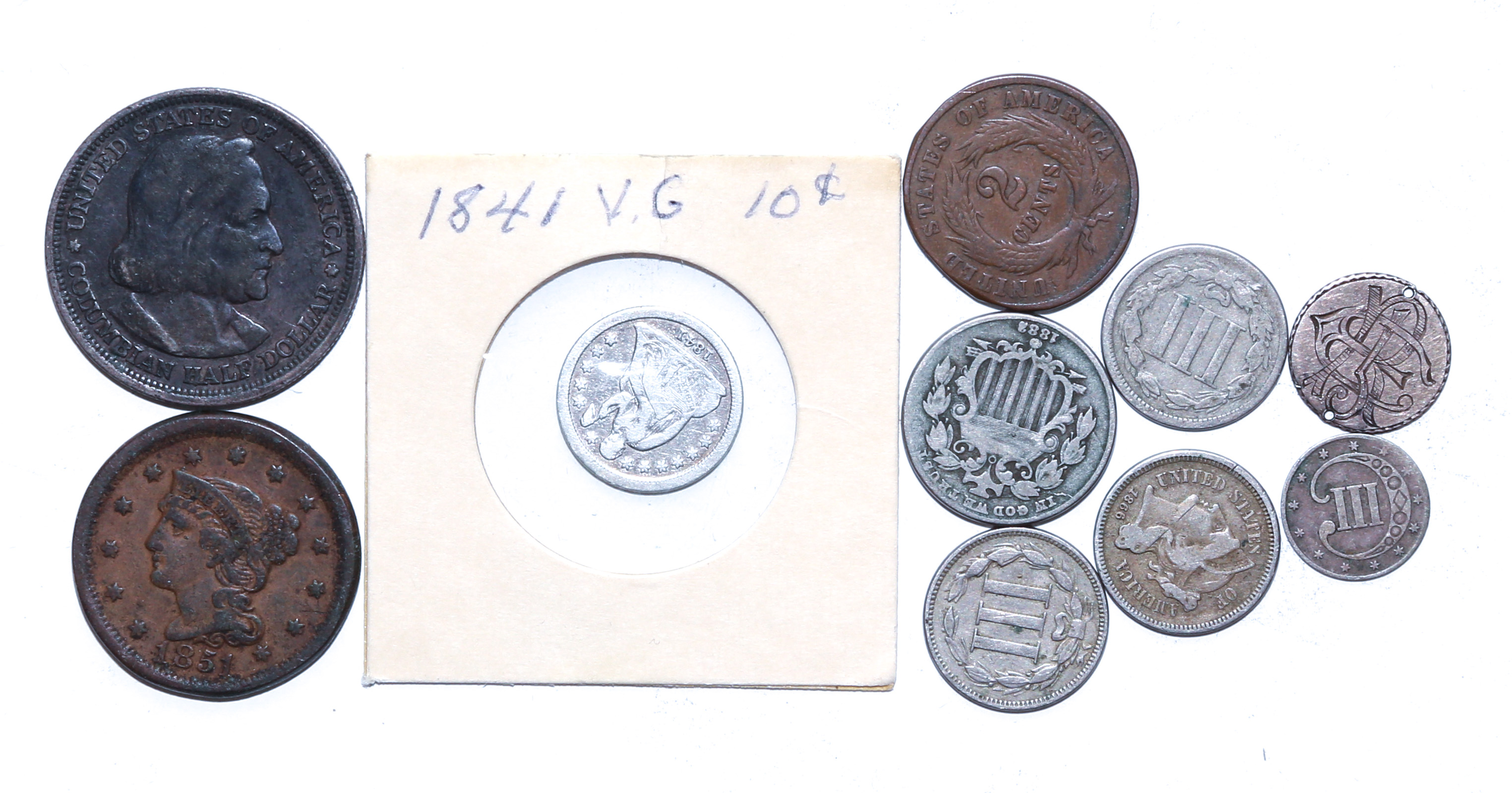 10 US TYPE COINS 1851 Large cent 2e8bb3