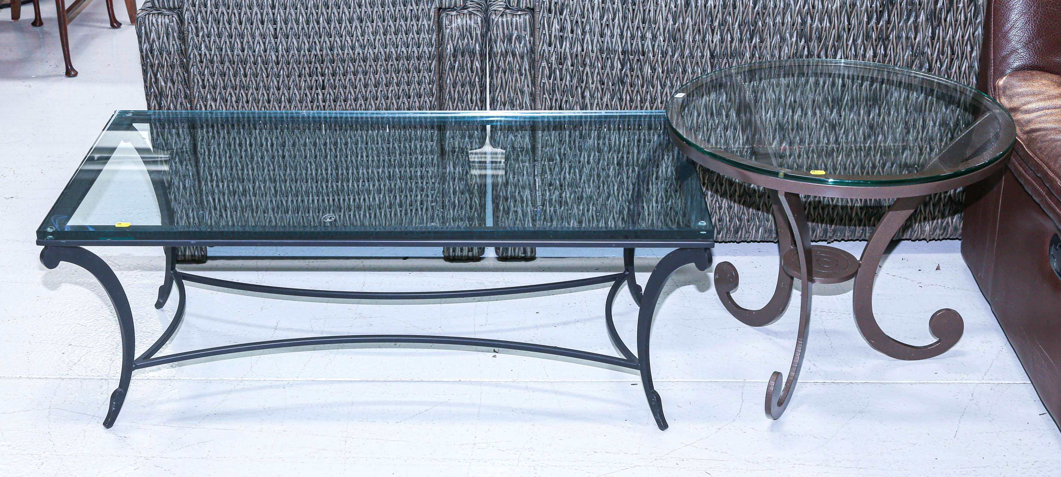 TWO METAL BASED TABLES WITH GLASS