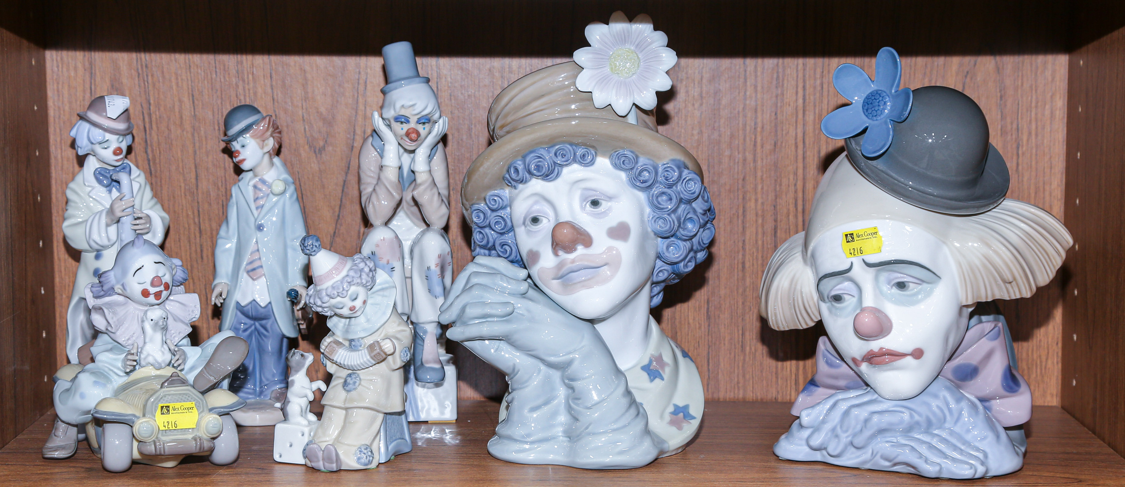 SEVEN LLADRO PORCELAIN CLOWN FIGURES