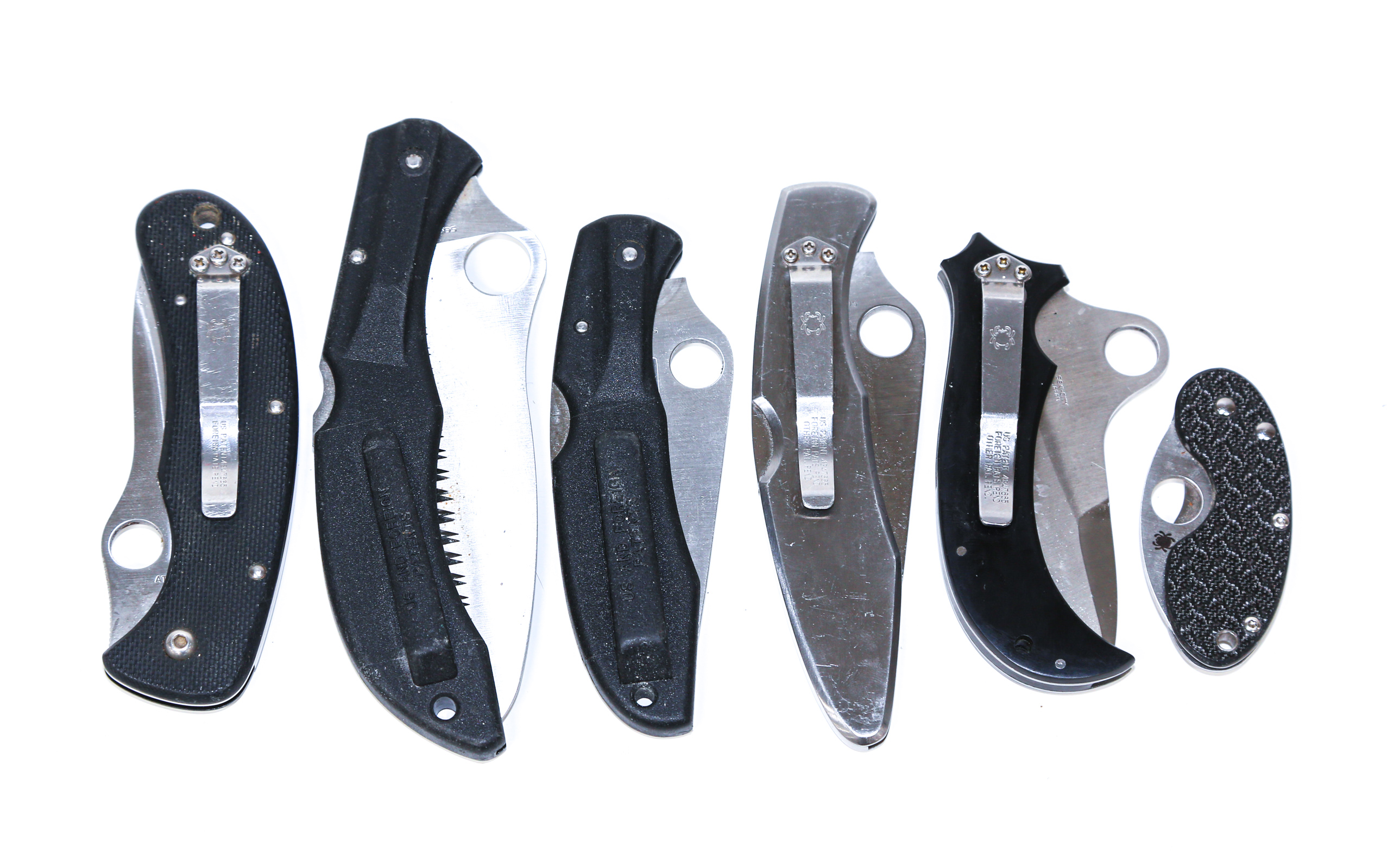 SIX SPIDERCO FOLDING KNIVES .