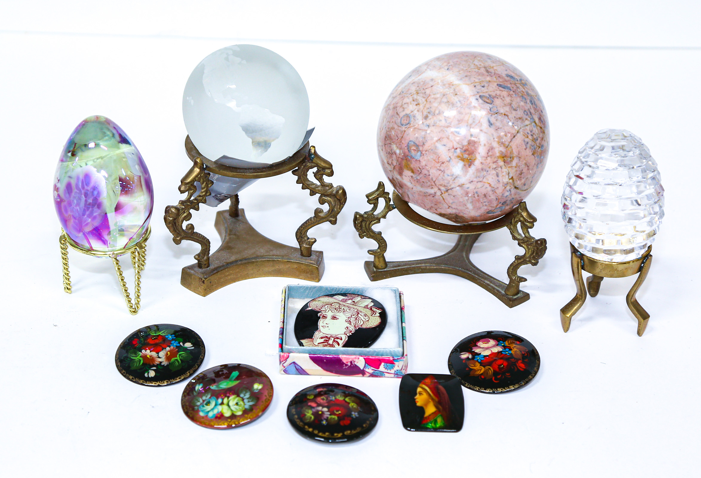 FOUR PAPERWEIGHTS WITH STANDS & SIX