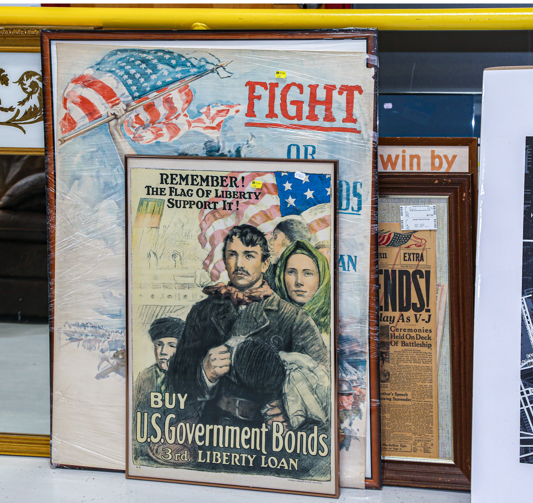 THREE FRAMED WWI POSTERS Circa 1917;