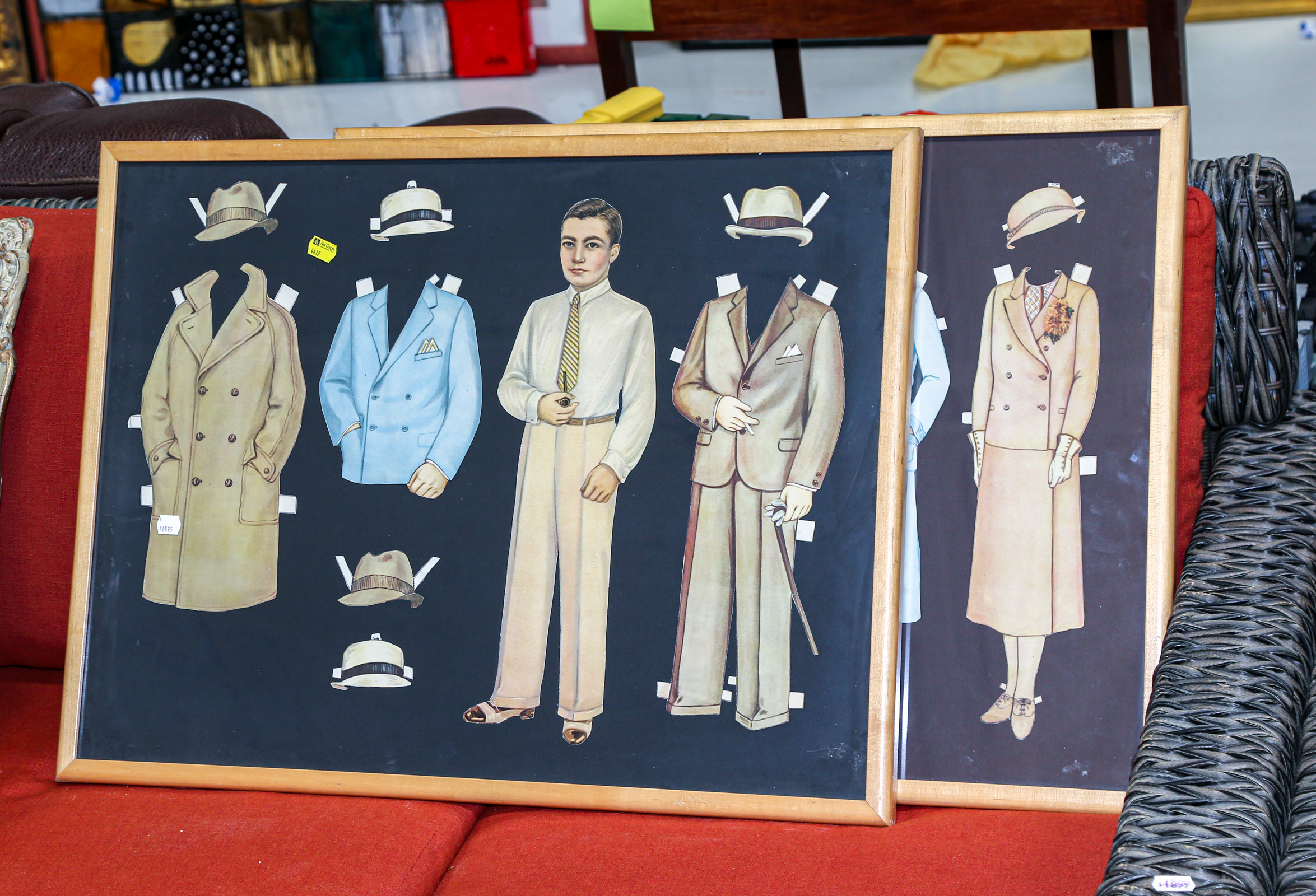 TWO FRAMED VINTAGE PAPER DOLLS