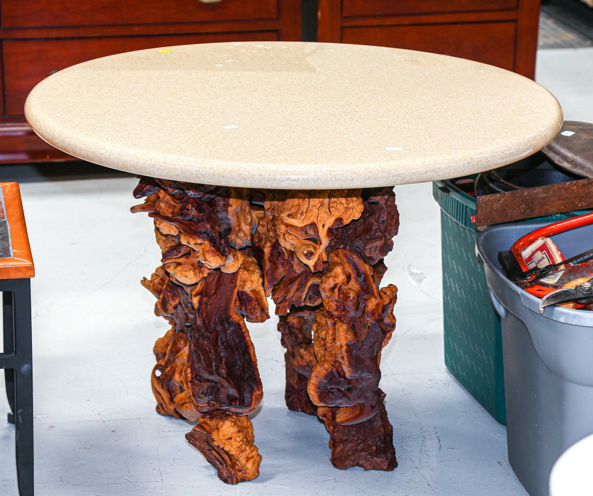 BURL ROOT COFFEE TABLE WITH COMPOSITION