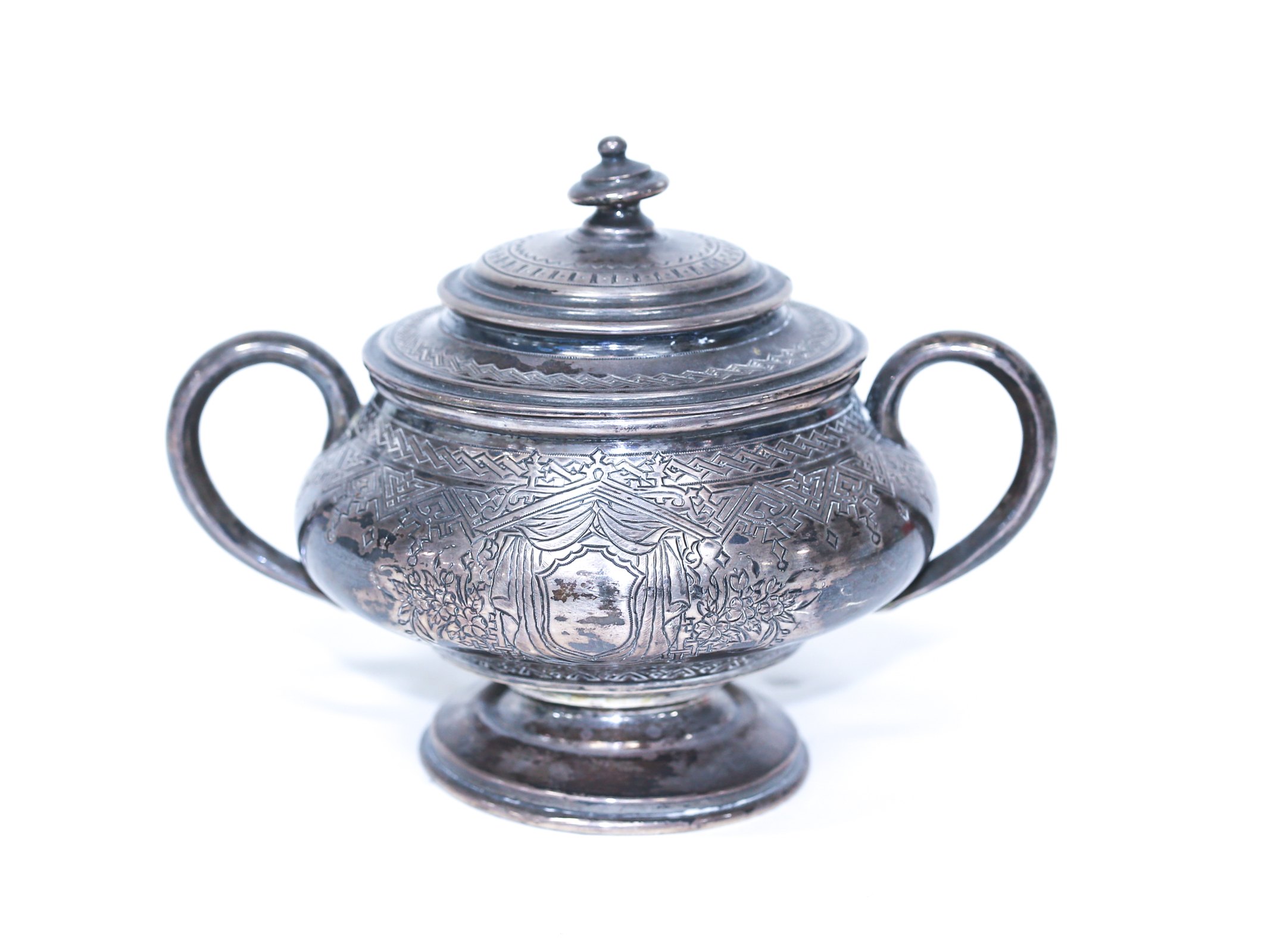 RUSSIAN CHASED SILVER SUGAR BOWL 1885,