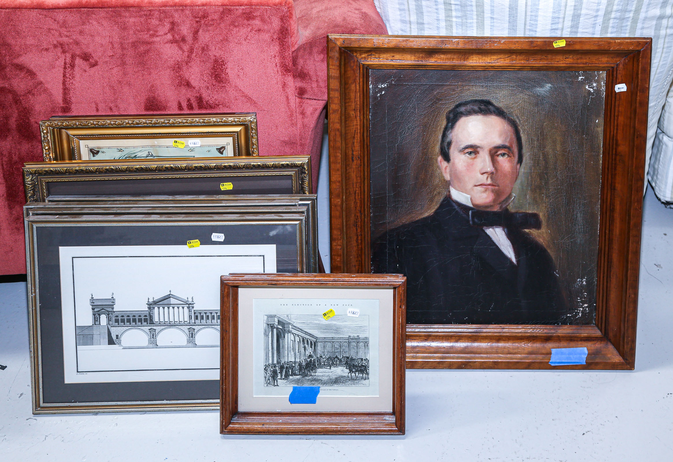 SEVEN FRAMED PRINTS; PORTRAIT PAINTING