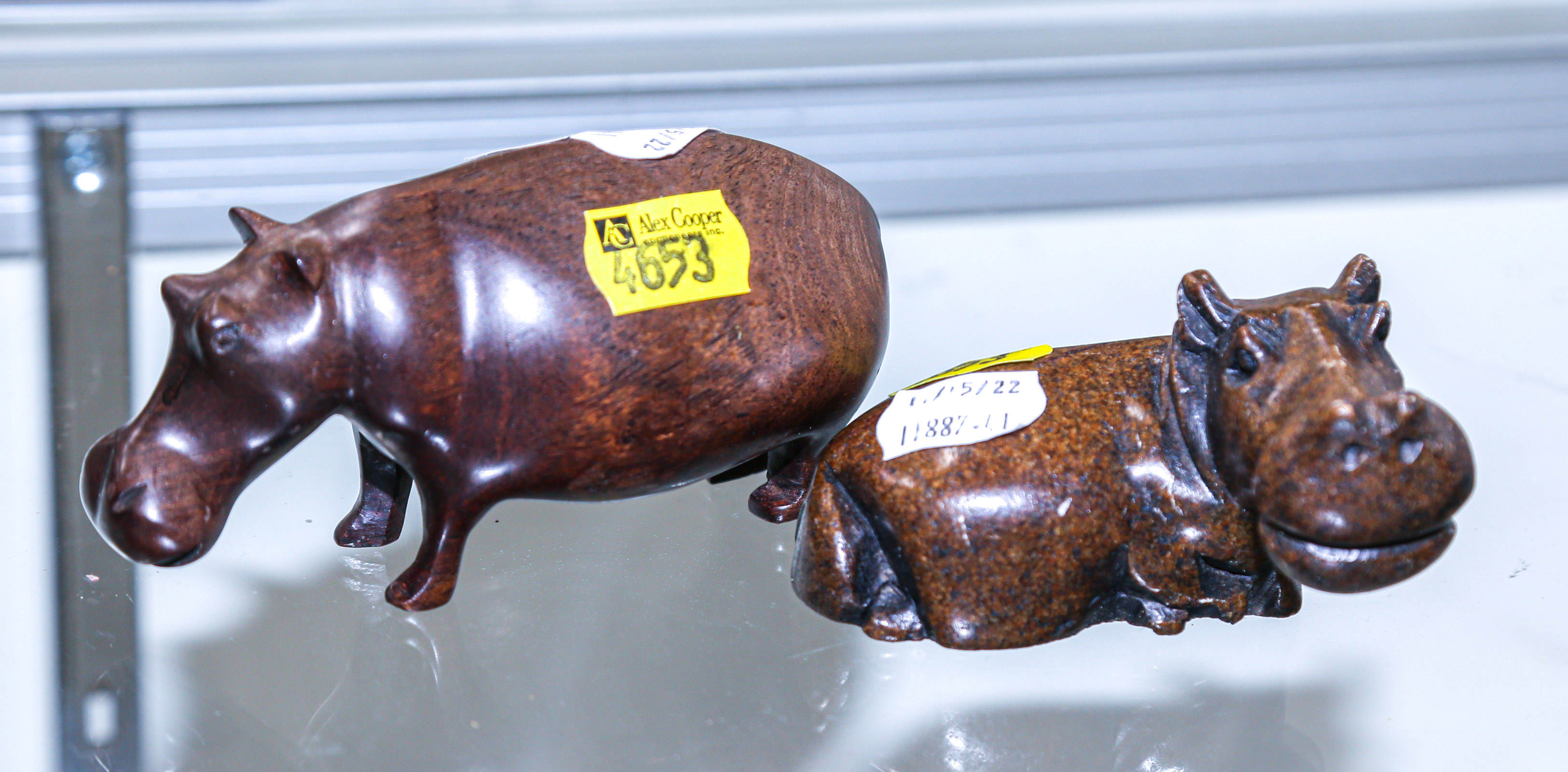 TWO MINIATURE HIPPO FIGURES One