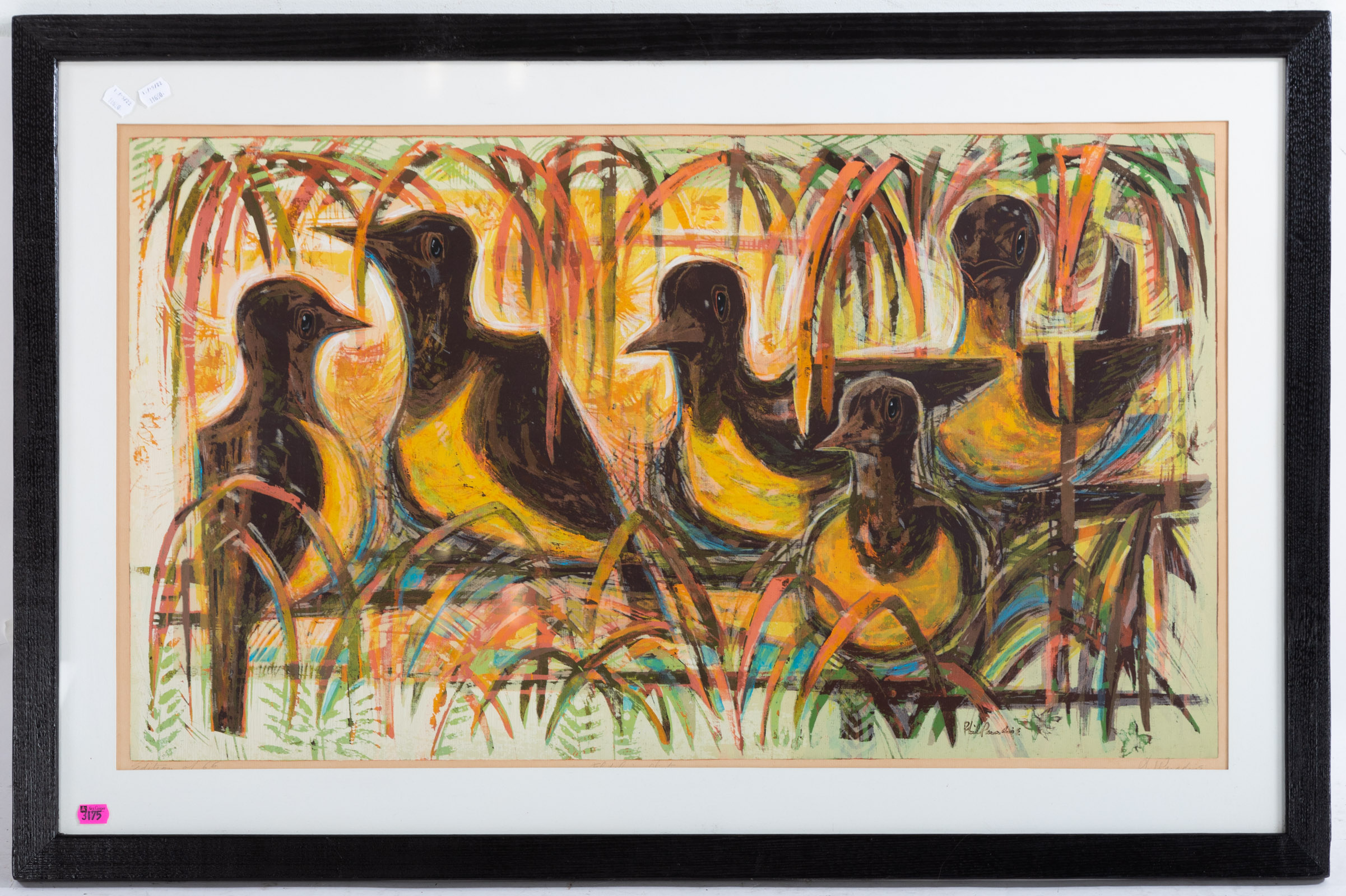 PHIL PARADISE. FIVE BIRDS, COLOR LITHOGRAPH