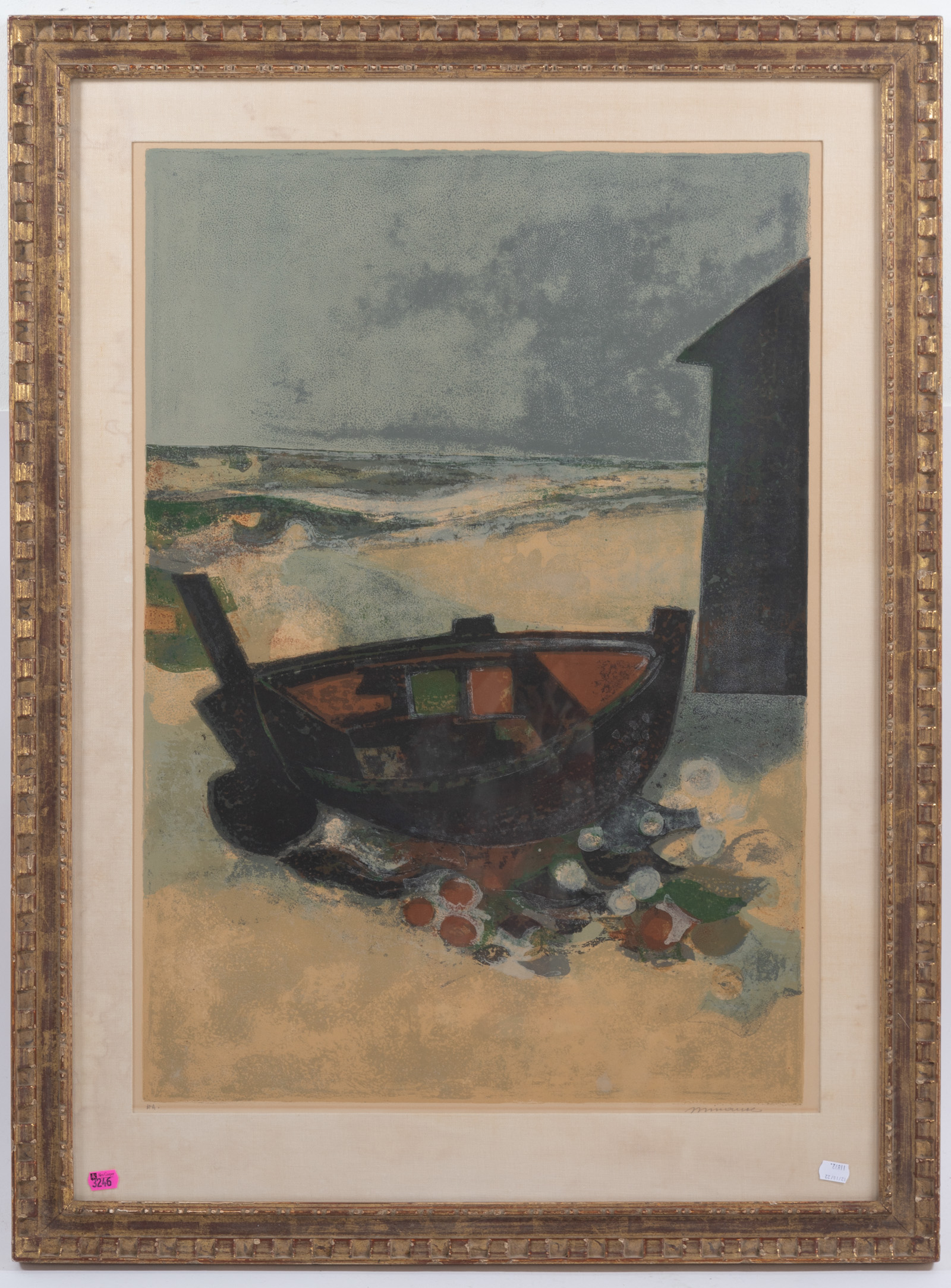 ANDRE MINAUX. "BARQUE SUR LA PLAGE,"