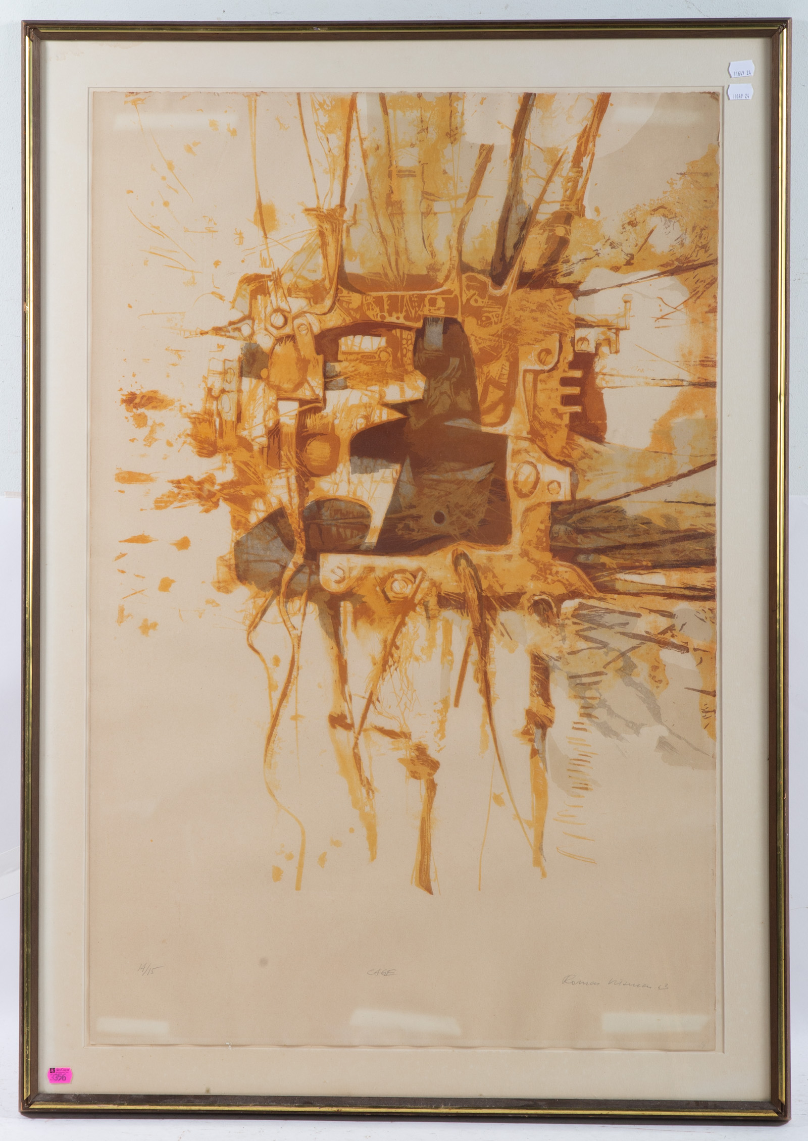 ROMAS VIESULAS. "CAGE," LITHOGRAPH