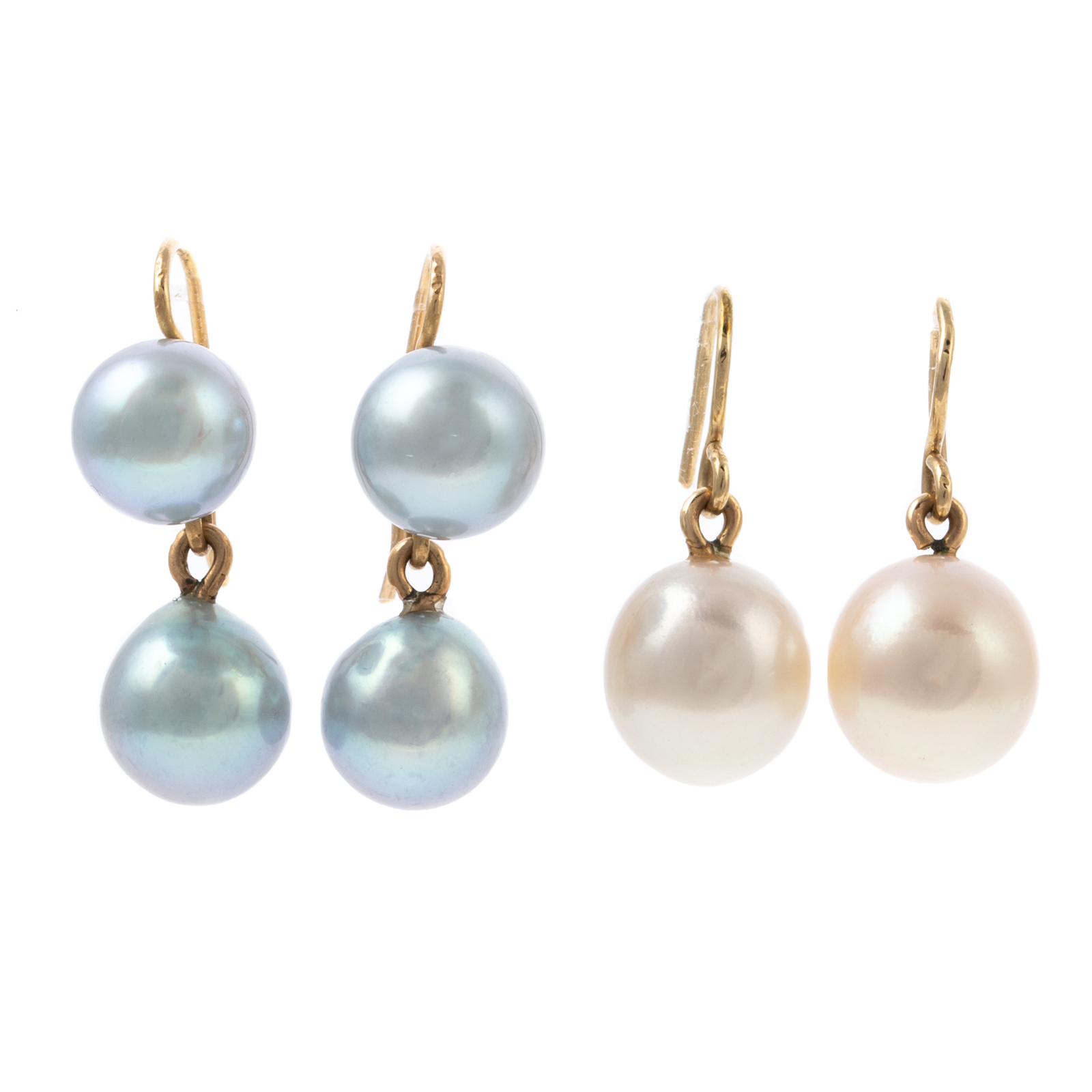 TWO PAIRS OF PEARL DANGLE EARRINGS