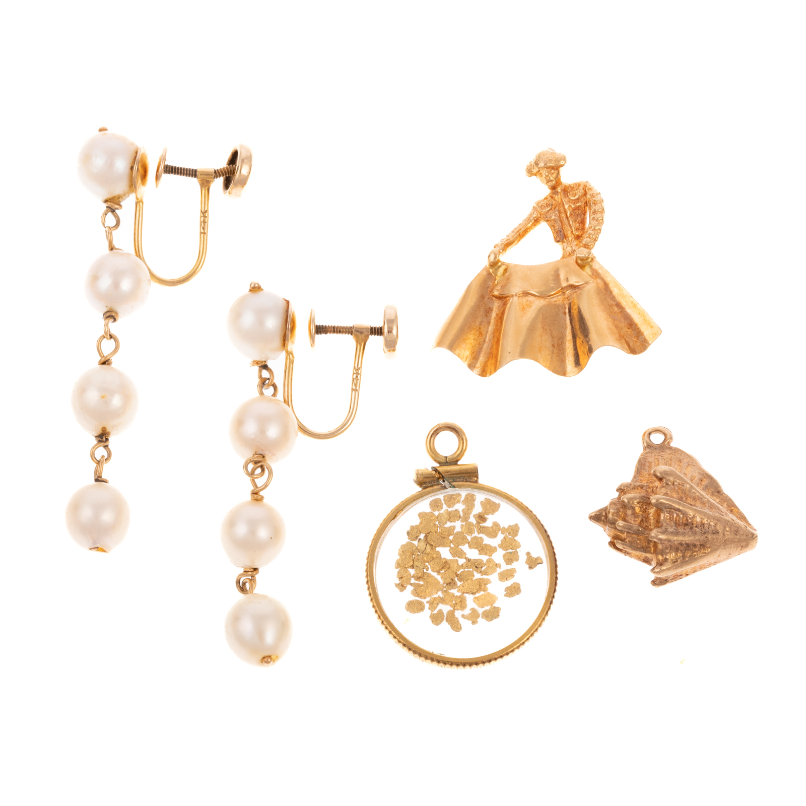 A PAIR OF PEARL EARRINGS & THREE