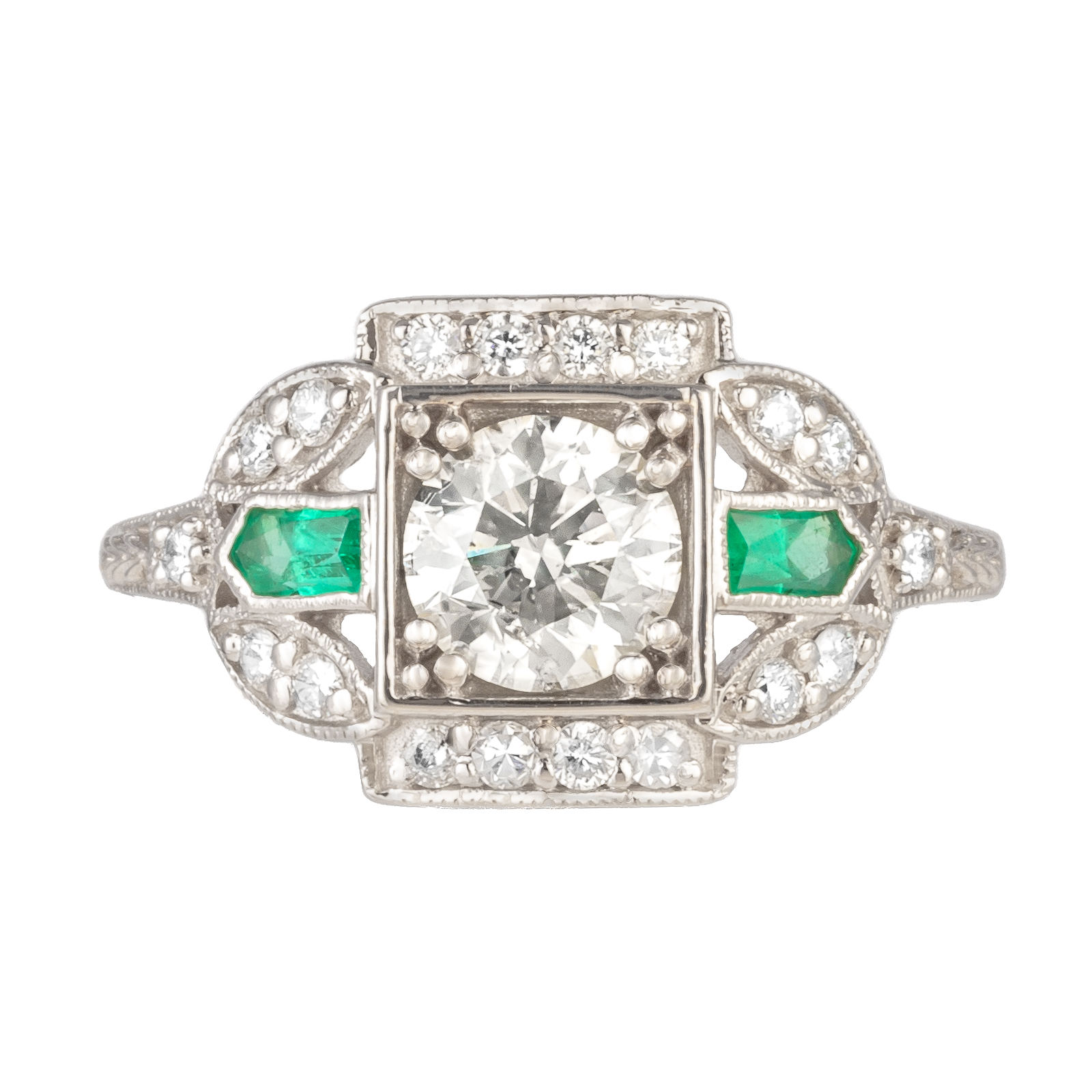 AN ART DECO DIAMOND & EMERALD RING