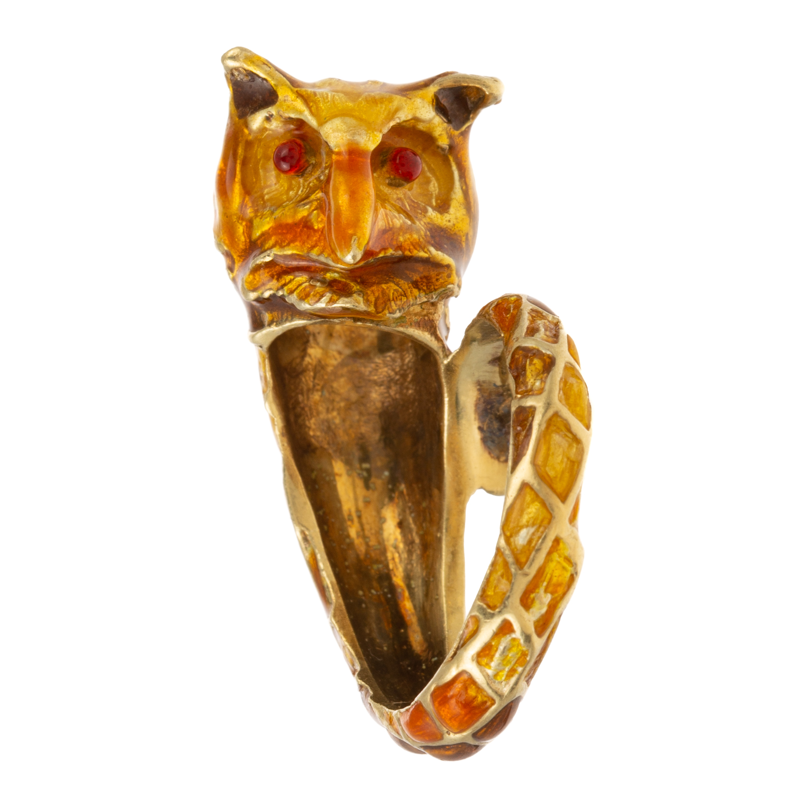 A WHIMSICAL ENAMEL OWL RING IN