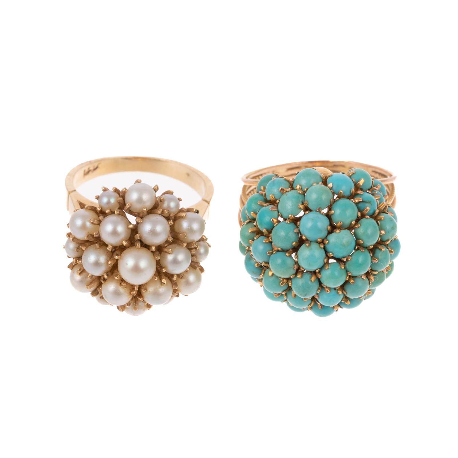 A 14K TURQUOISE & PEARL RING 1)