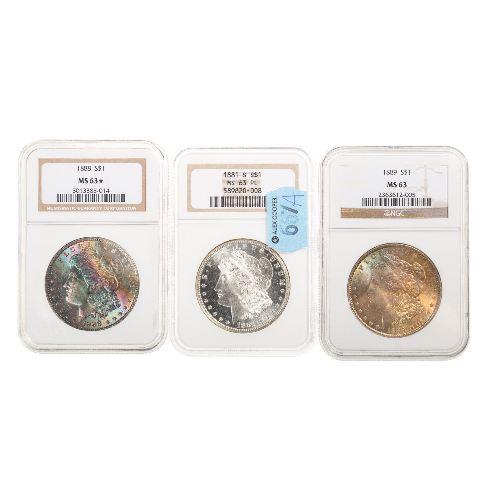 THREE NICE NGC 63 DOLLARS WITH