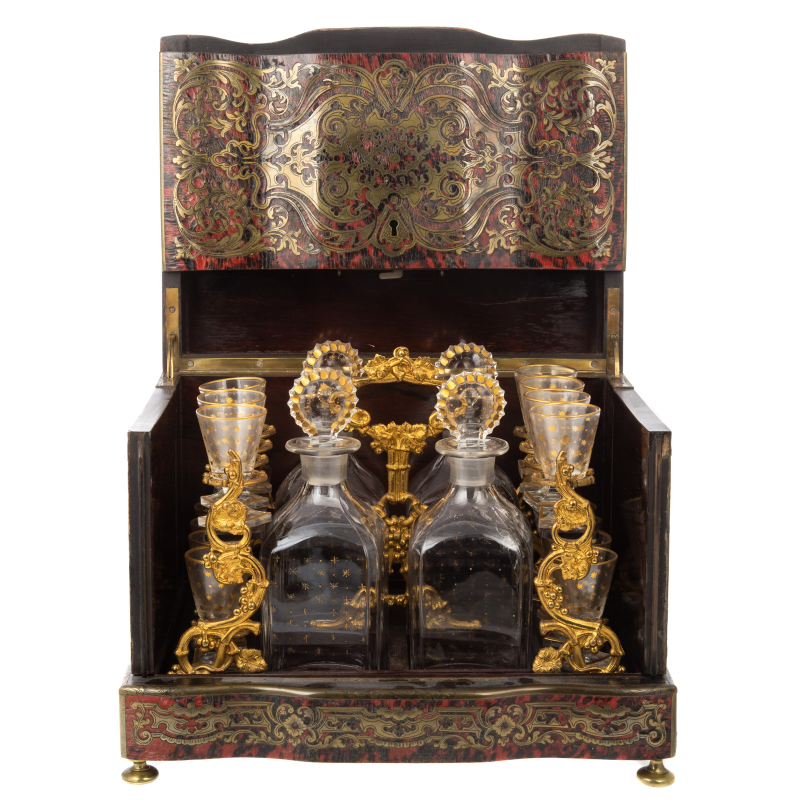 FRENCH BOULLE TANTALUS & DECANTER