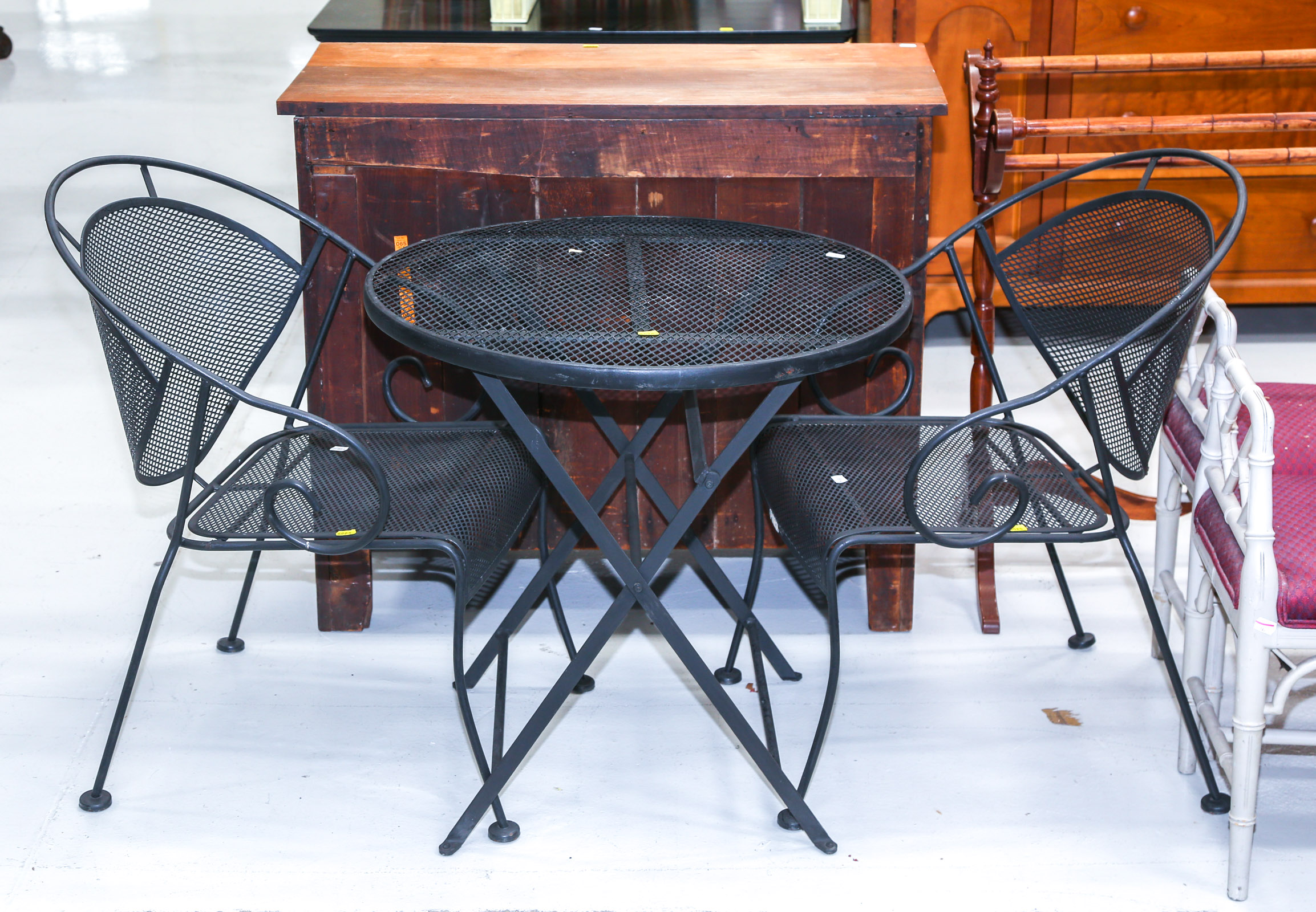 TWO IRON PATIO CHAIRS WITH MATCHING