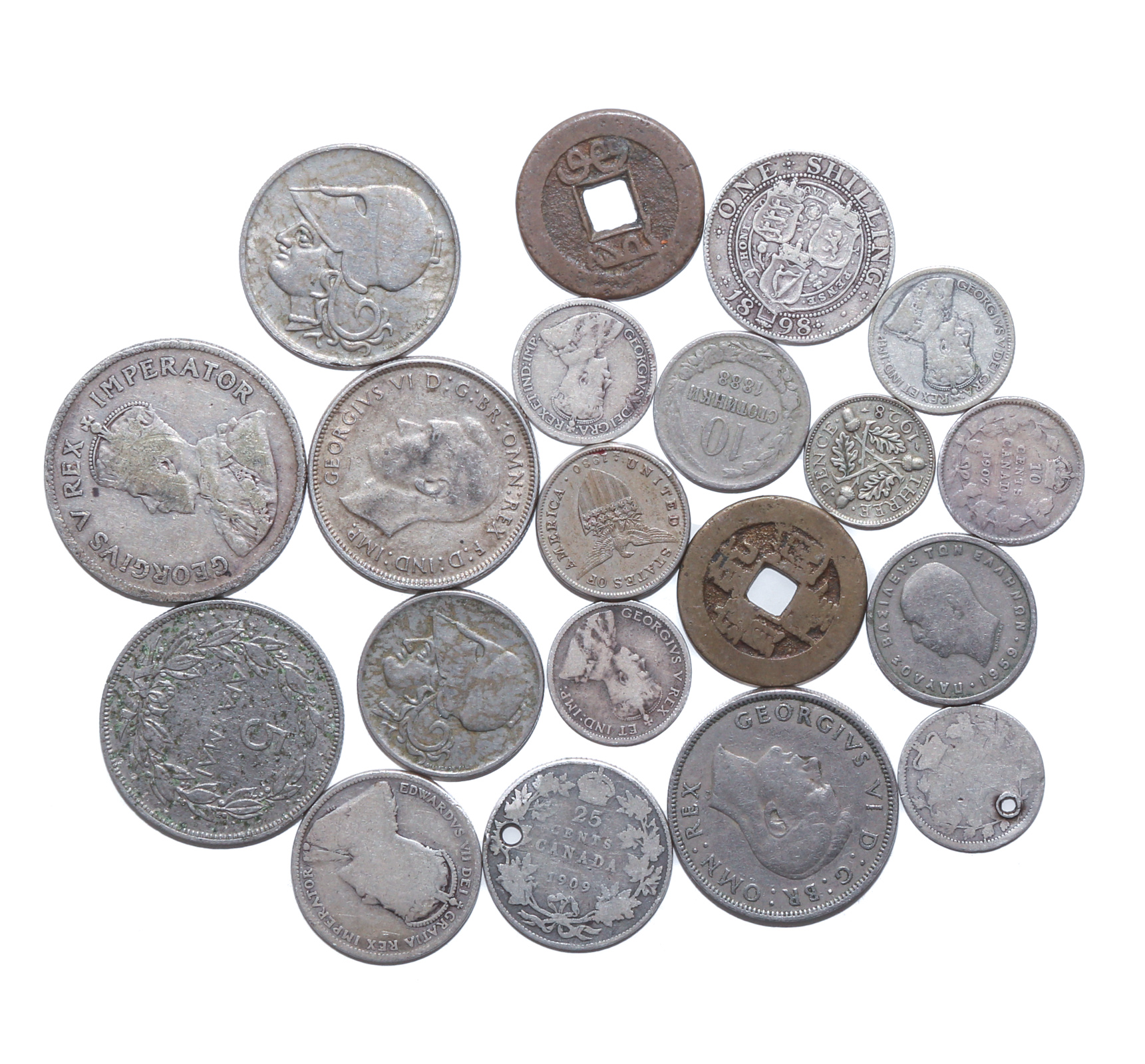 20 WORLD COINS, MOSTLY SILVER Canada:;