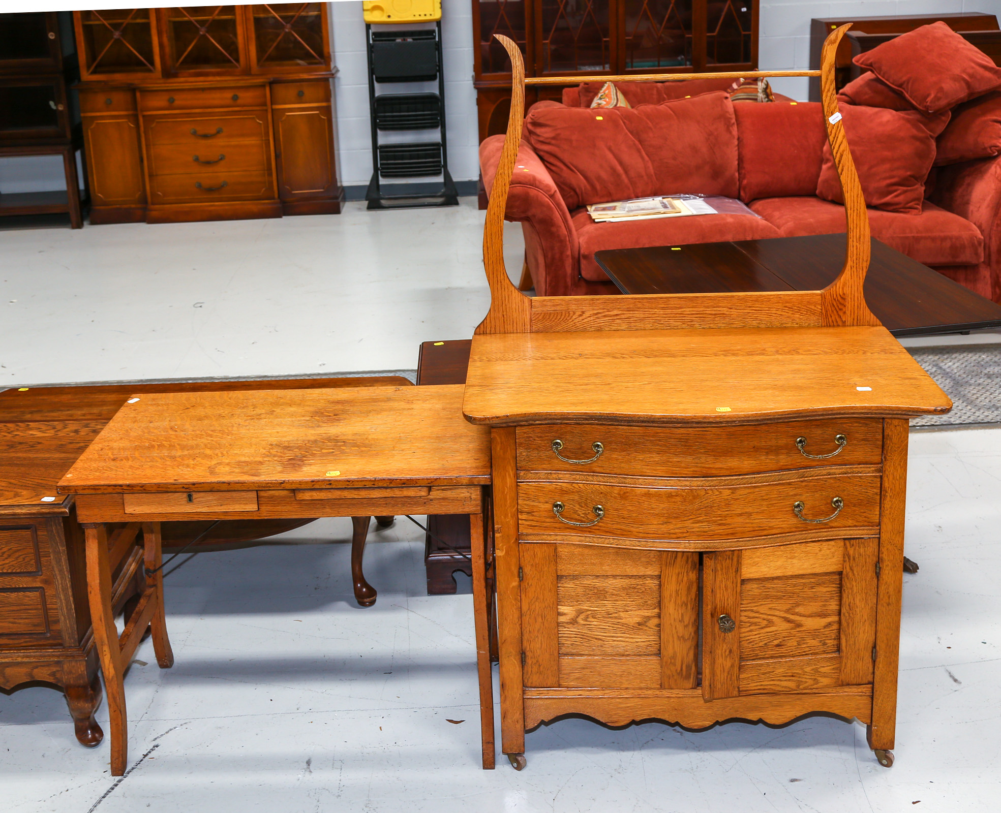 ANTIQUE OAK DESK & ANTIQUE CHESTNUT