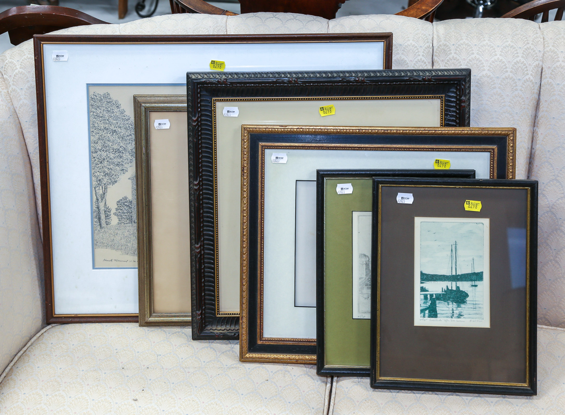 SIX FRAMED PRINTS & ETCHINGS Including