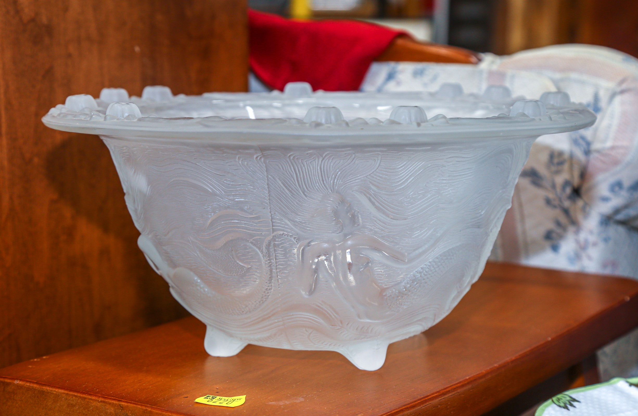 LARGE ART GLASS BOWL WITH MERMAIDS